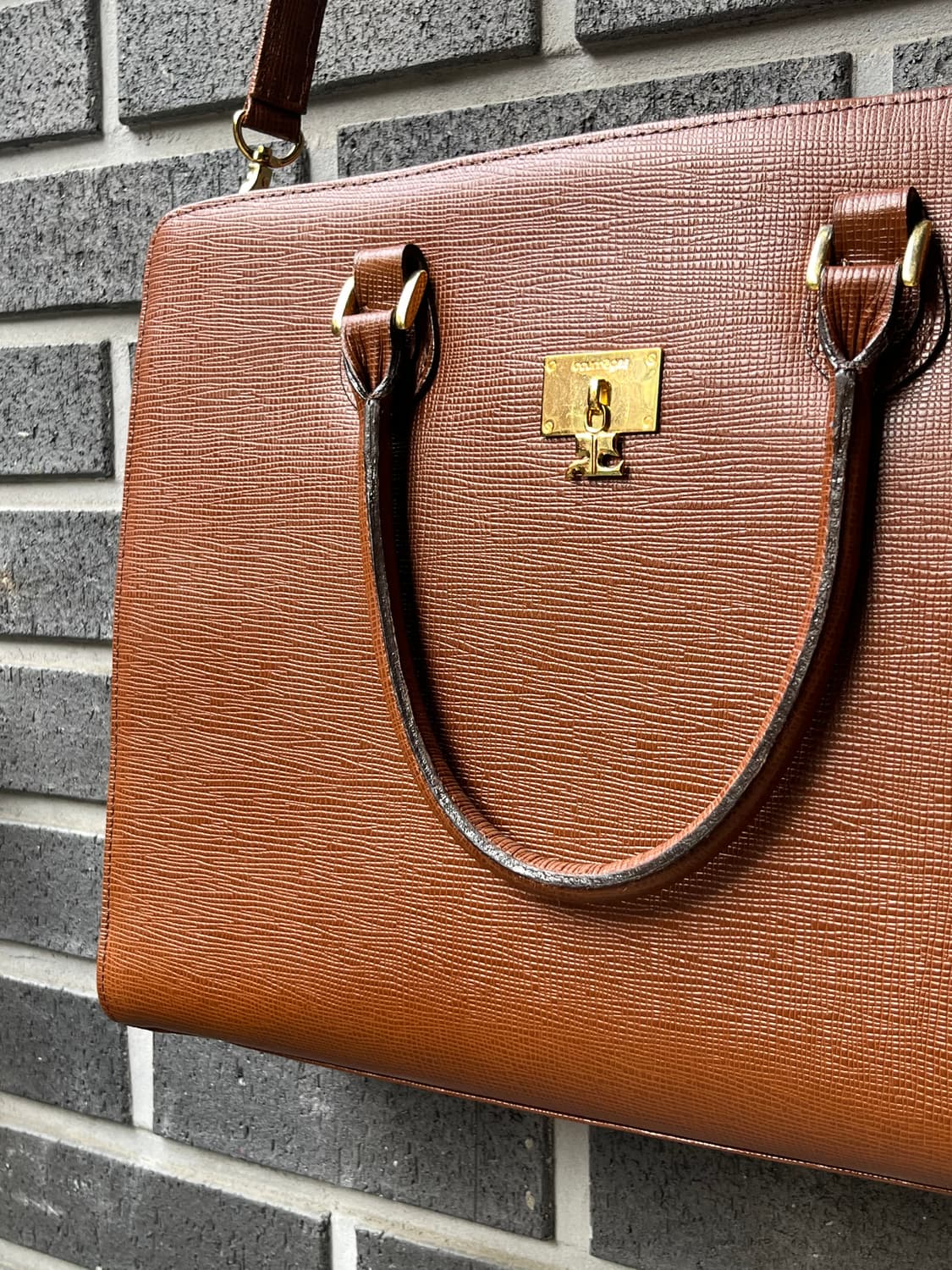 (더스트백)90s COURREGES 꾸레쥬 브리프케이스 라지 브라운 상품이미지4