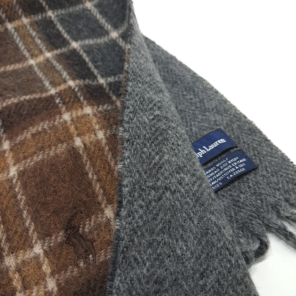 MX223 폴로 랄프로렌 브라운 체크 헤링본 램스울 양면 목도리 머플러 상품이미지4