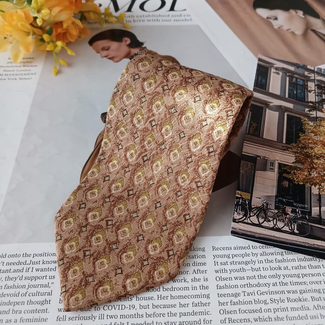 레노마 실크 브라운 패턴 넥타이 9.4cm A+등급 A19358
 상품이미지3