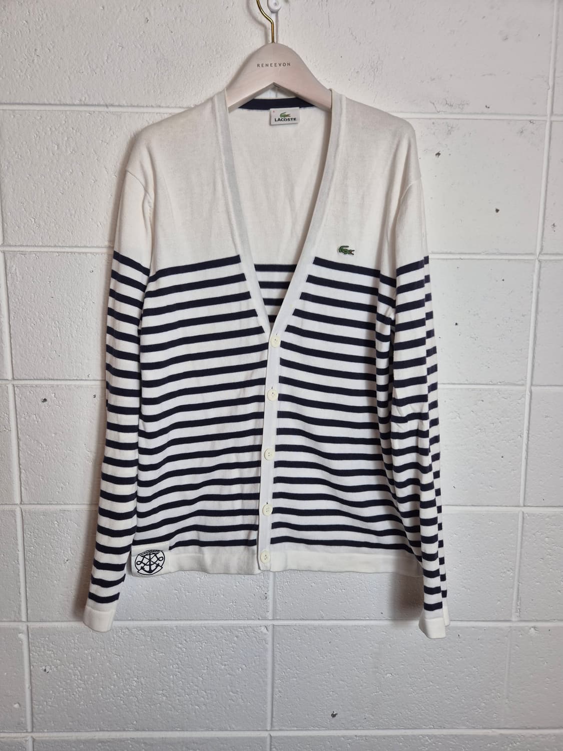 4) 라코스테 스트라이프 가디건 화이트 네이비 100 상품이미지1