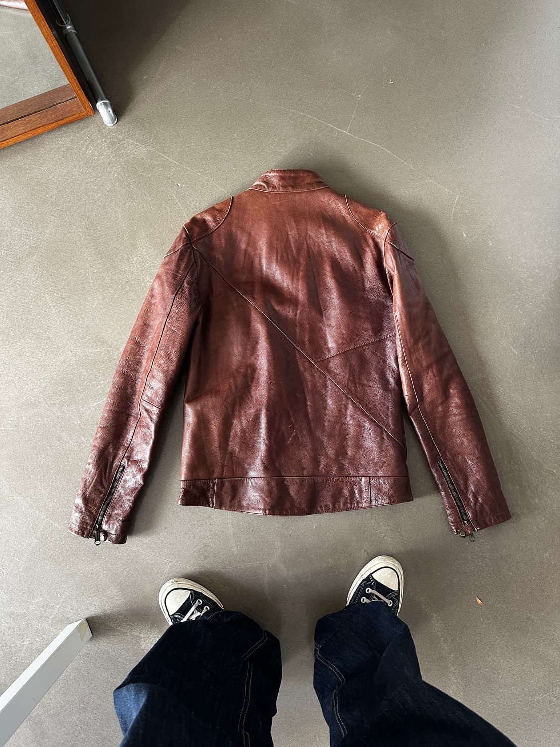 브라운 레더 싱글 라이더 자켓 상품이미지3