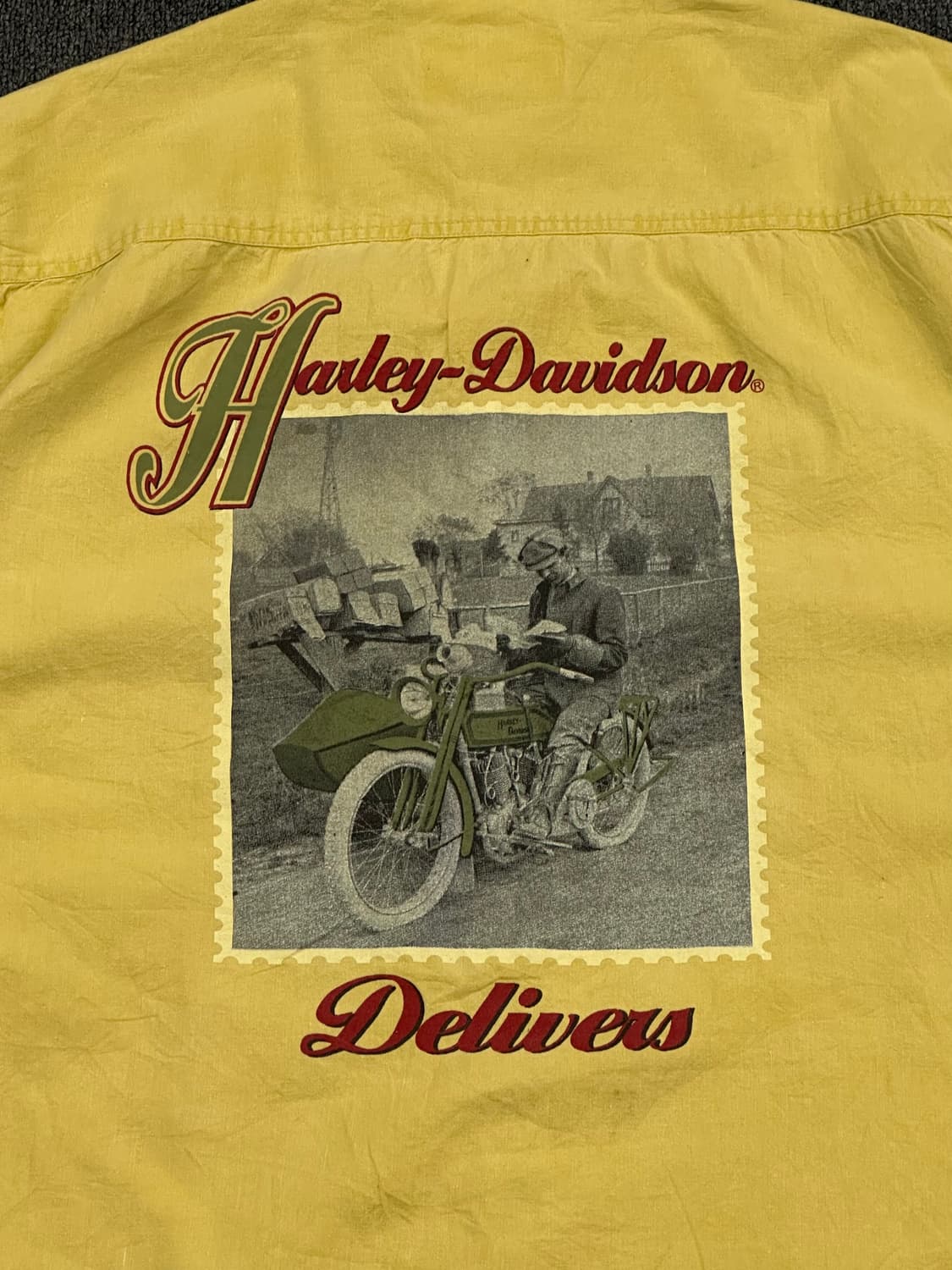 M)할리데이비슨 빈티지 프린팅 옐로우 반팔셔츠 상품이미지8