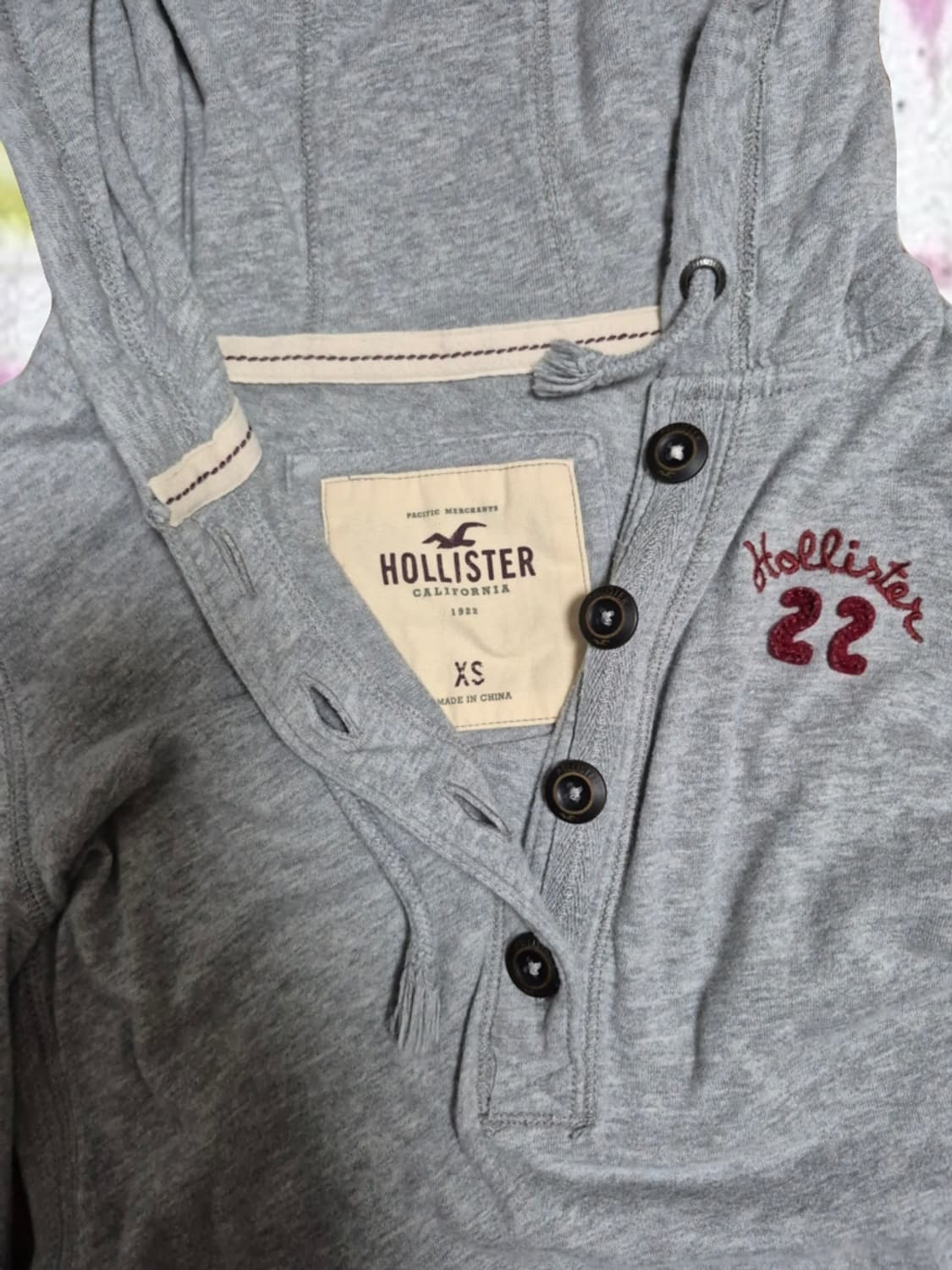 홀리스터 xs 회색 후드티 롱슬리브 긴팔 티셔츠 딱붙핏 단추 아베크롬비 상품이미지3