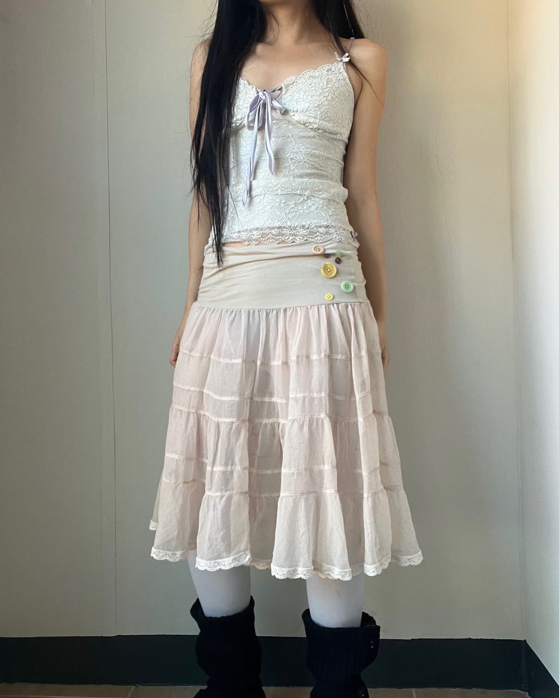 Sheer button chiffon skirt 상품이미지8
