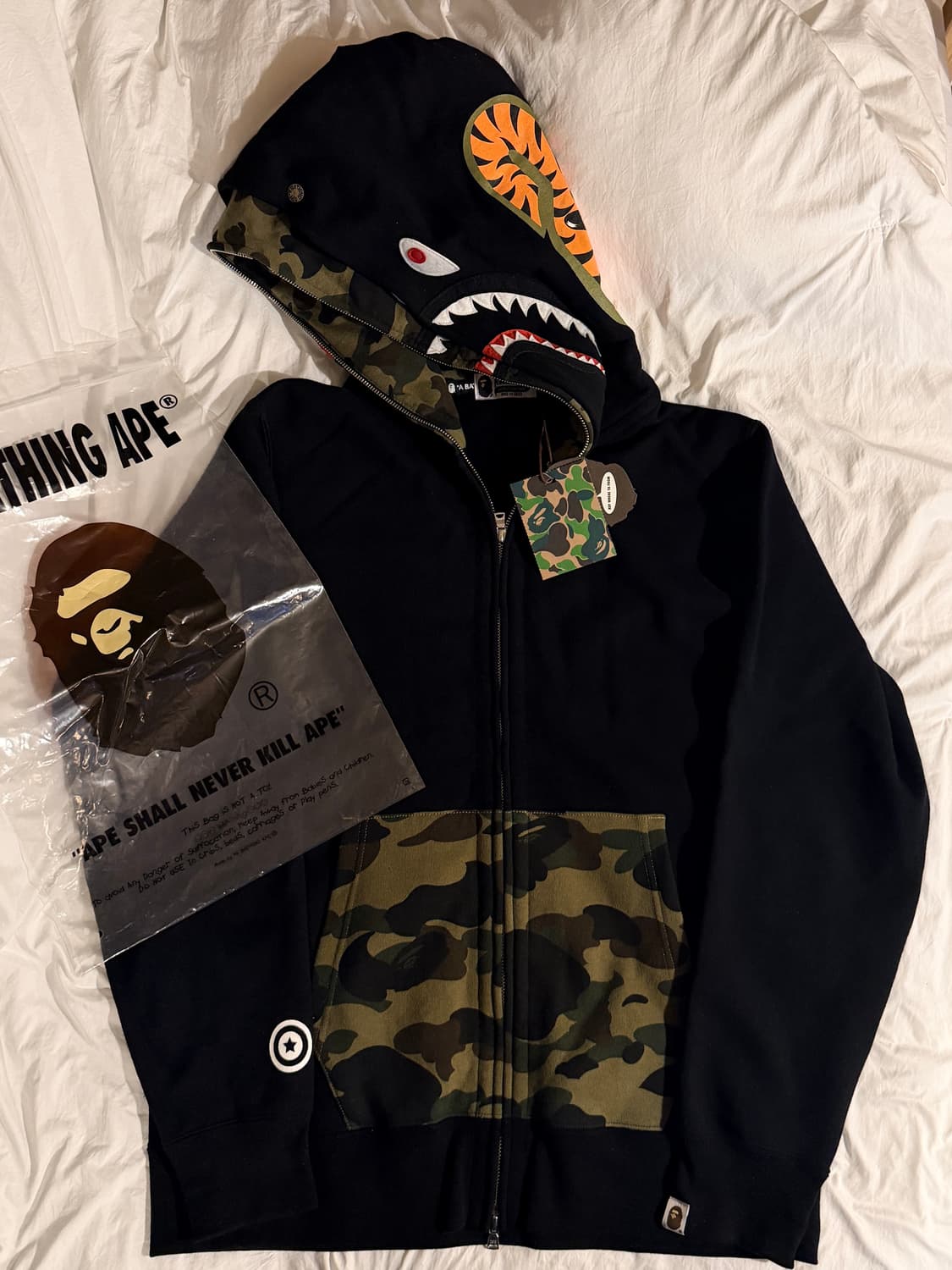 베이프 1st 카모 샤크 풀 집 더블 후드 블랙 xl 상품이미지4