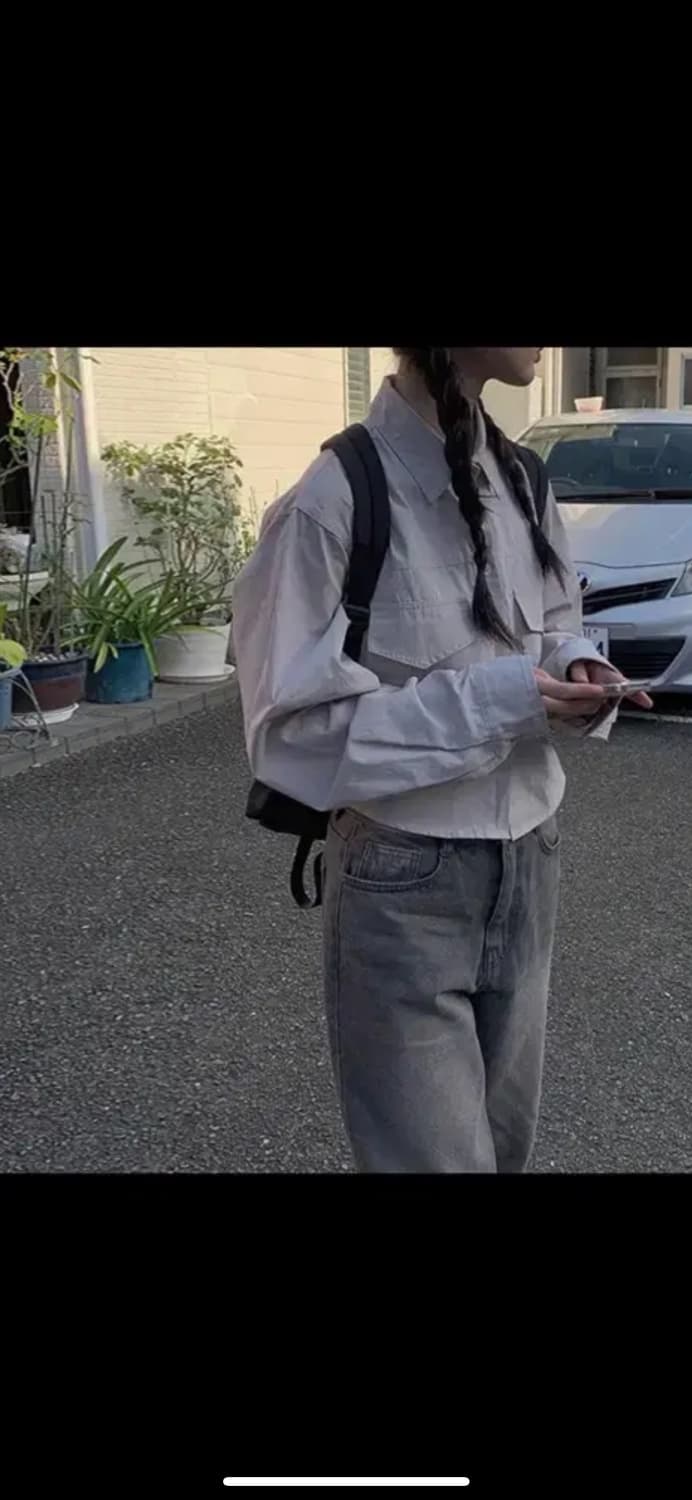 애니원모어 카즈 포켓 크롭 셔츠 연그레이 상품이미지3