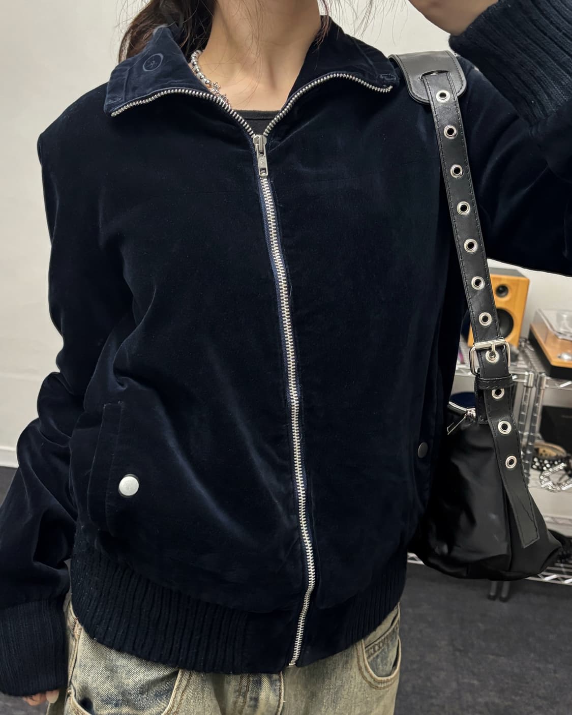 재팬 빈티지 벨벳 트러커 집업 자켓 네이비 상품이미지3