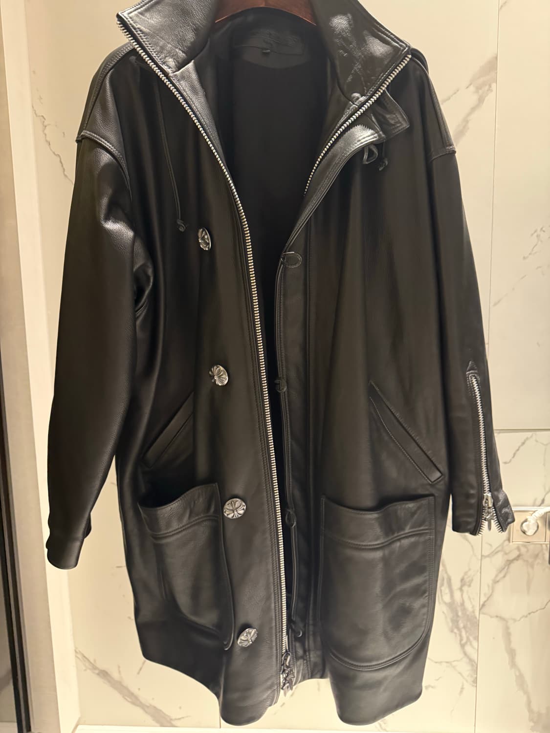 크롬하츠 가죽 후드 코트 상품이미지1