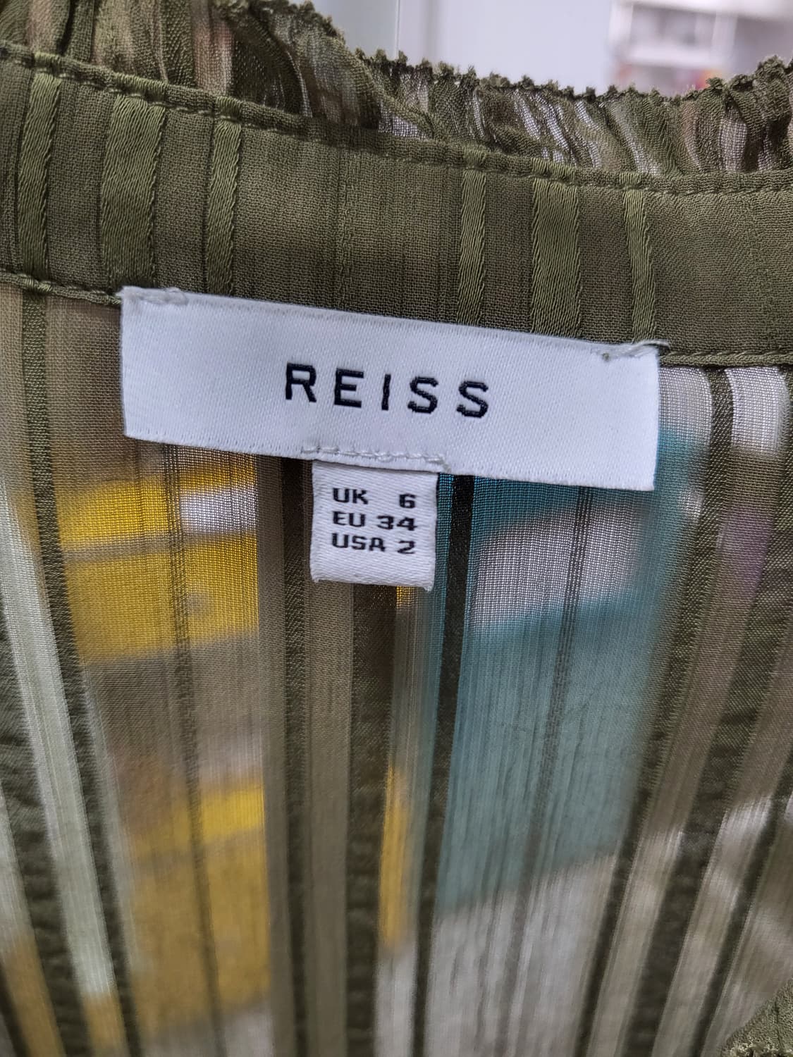 REISS 올리브그린 실크100% 스트라이프 프릴 블라우스 UK 6 44 상품이미지2