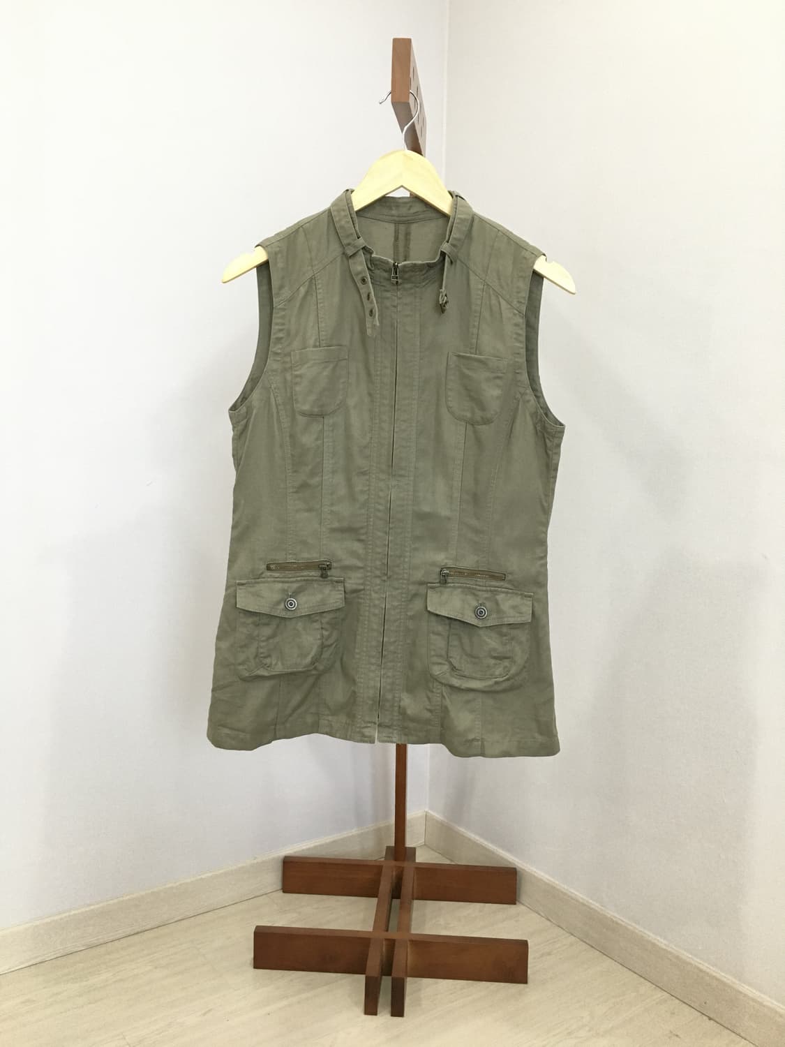 jpn빈티지 카키색 디테일 집업베스트 상품이미지1