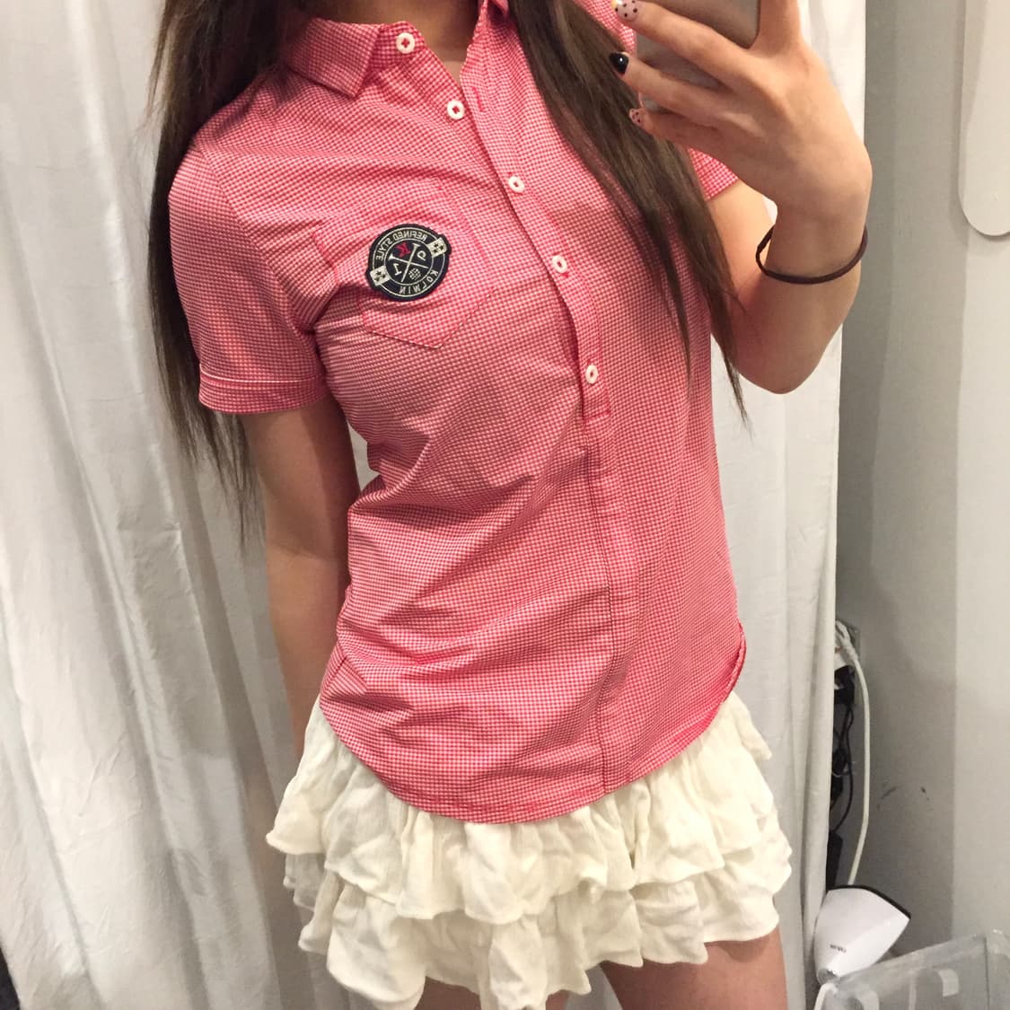 JPN Vintage 히메갸루 핑크 체크 PK 카라티 상품이미지2