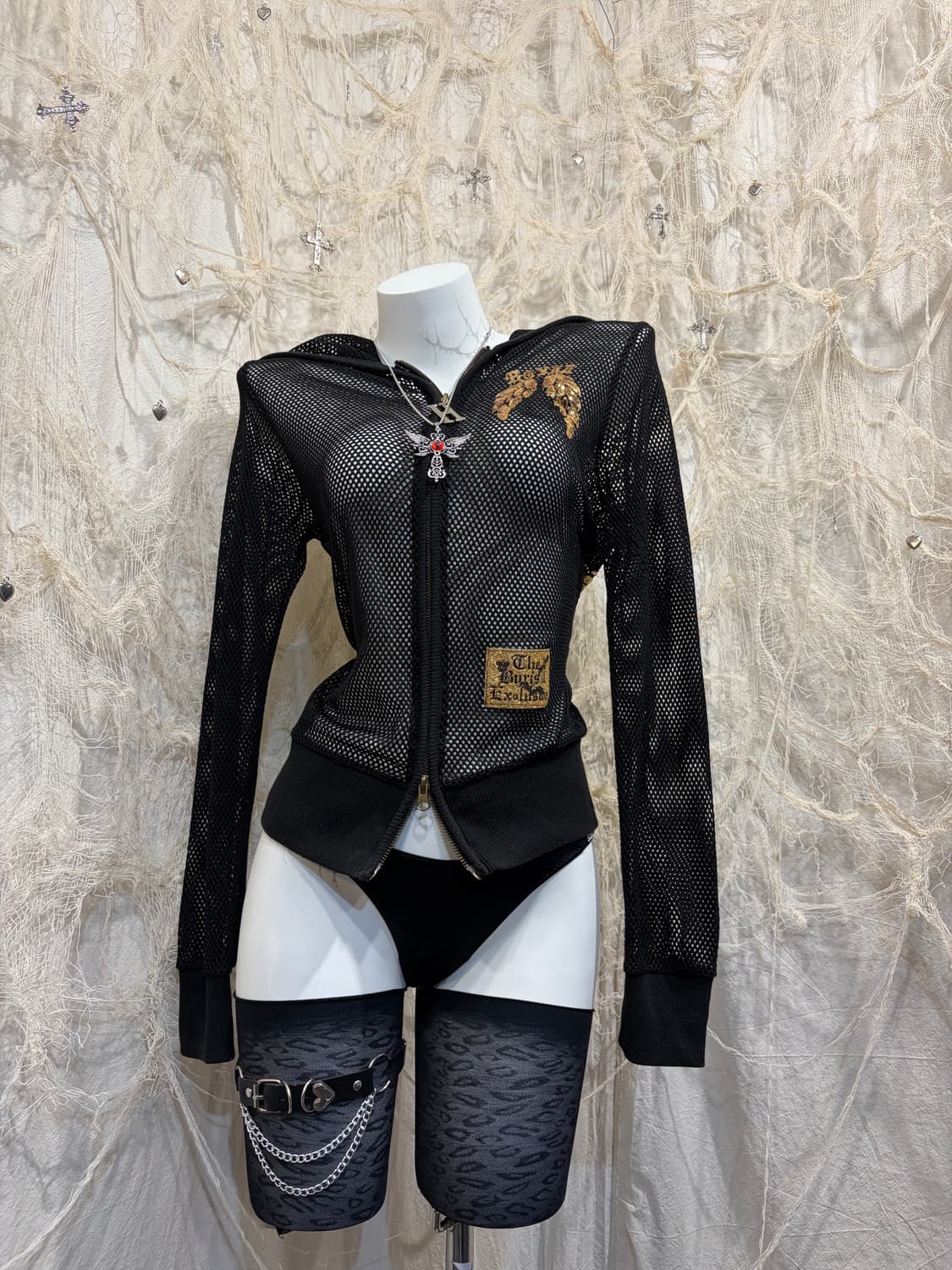Y2K gold spangles wing punching zip-up 상품이미지7