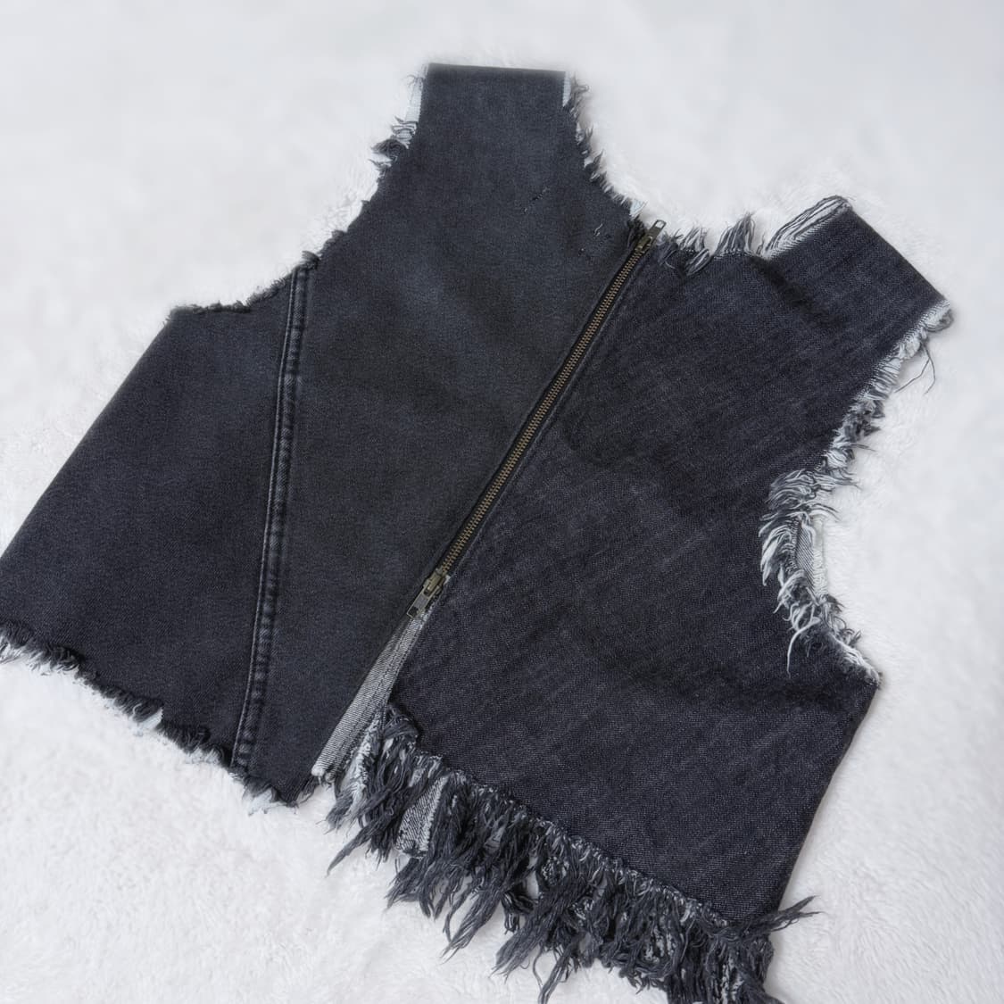 77circa 나나서카 프린지 그런지 펑크 데미지 크롭 데님 베스트 상품이미지4