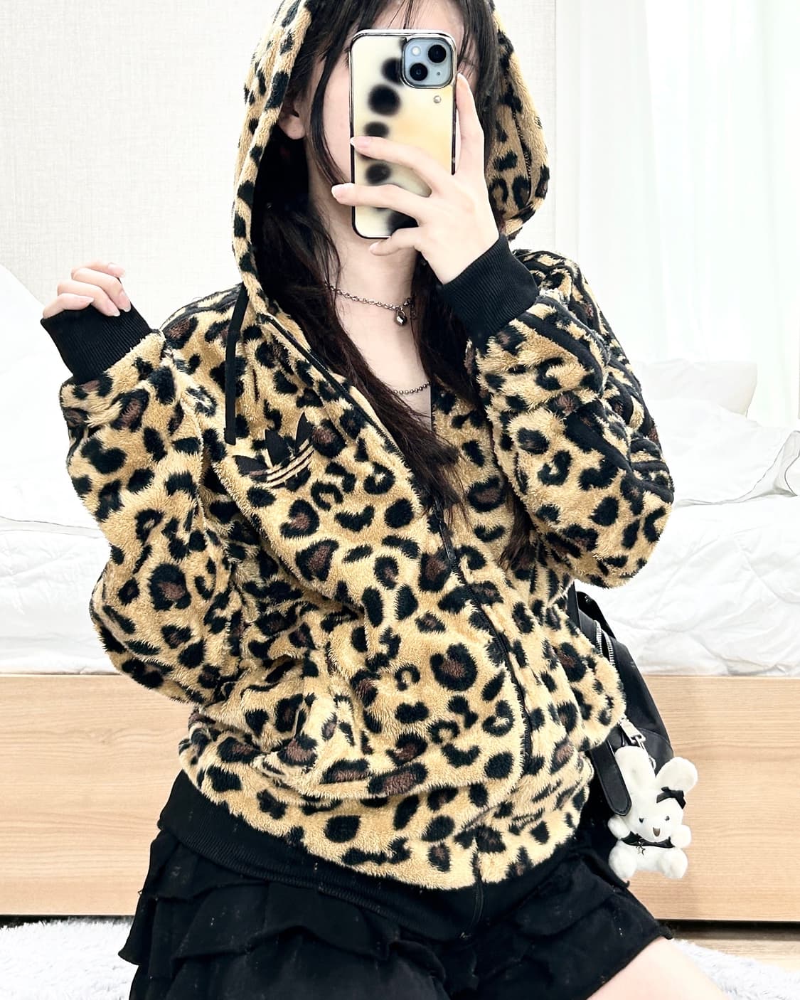 아디다스 빅로고 레오파드 플리스 후드집업 상품이미지5