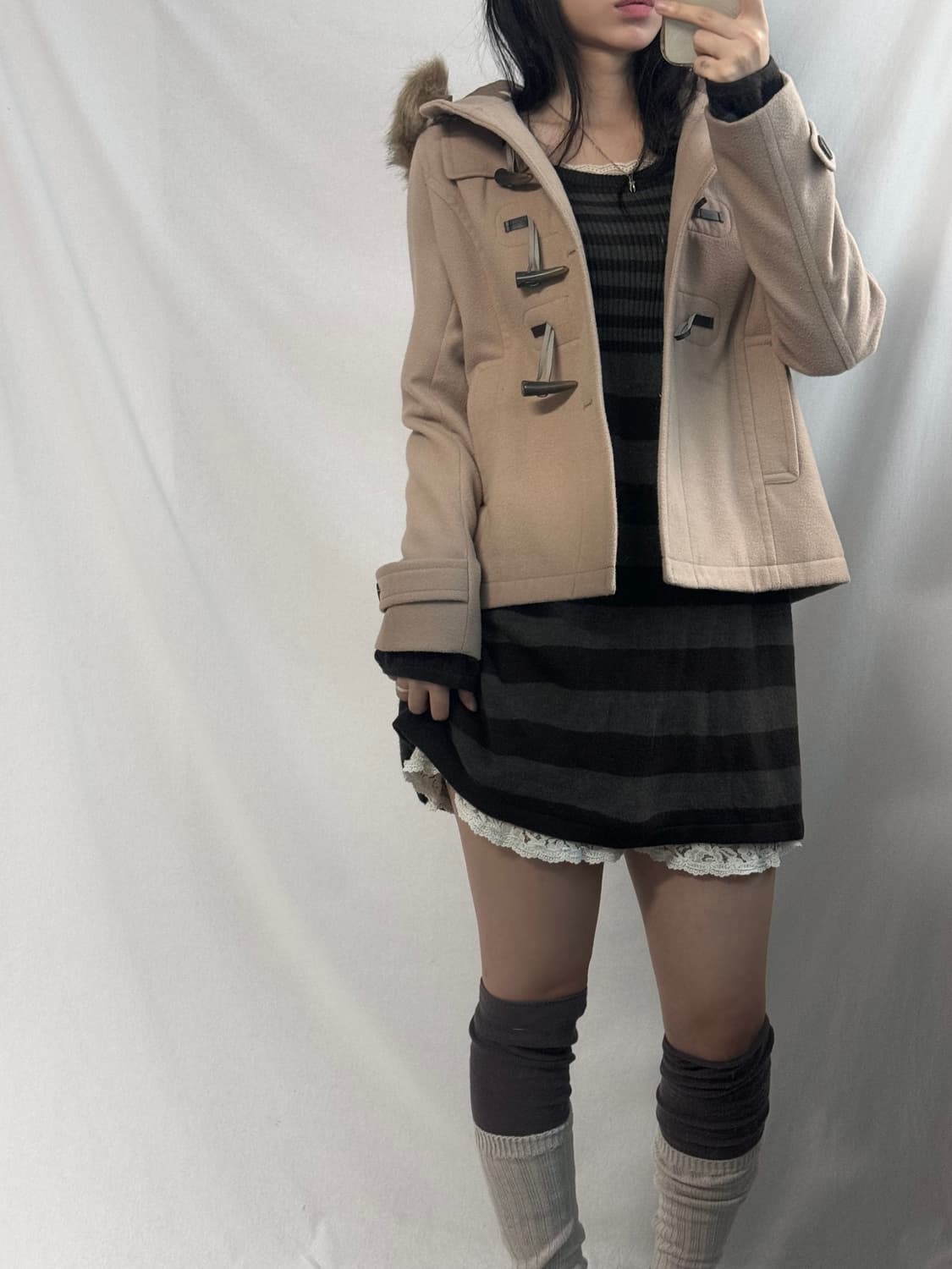 퍼 후디드 하이넥 더플 코트 상품이미지10