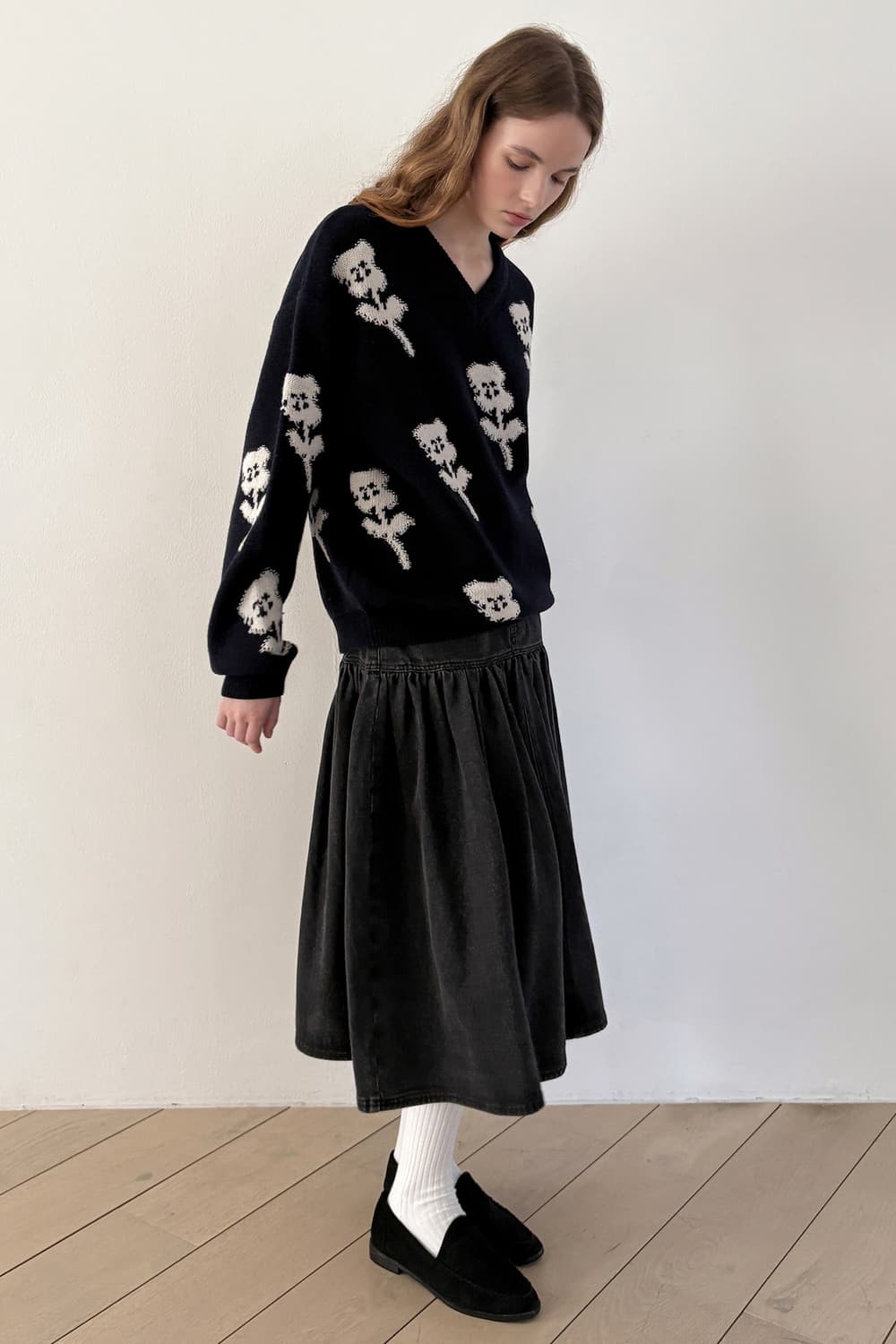 시눈 플레어 데님 스커트 블랙 상품이미지7