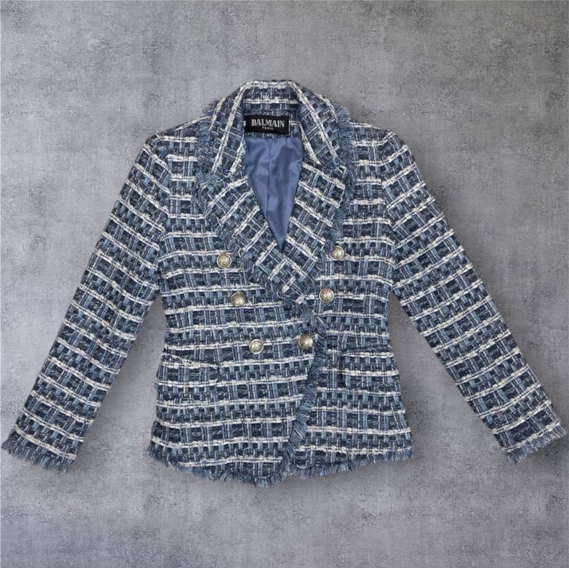 발망 Balmain 블루 트위드 실버버튼 더블 브레스티드 자켓 40 상품이미지1