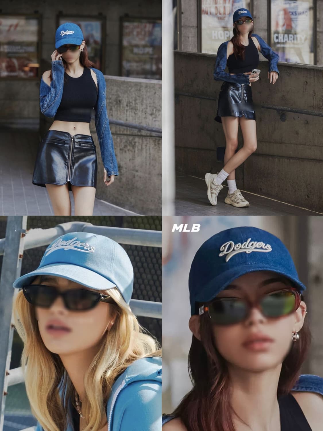 블루 크림베이지  데님 엠엘비 볼캡 모자  상품이미지1