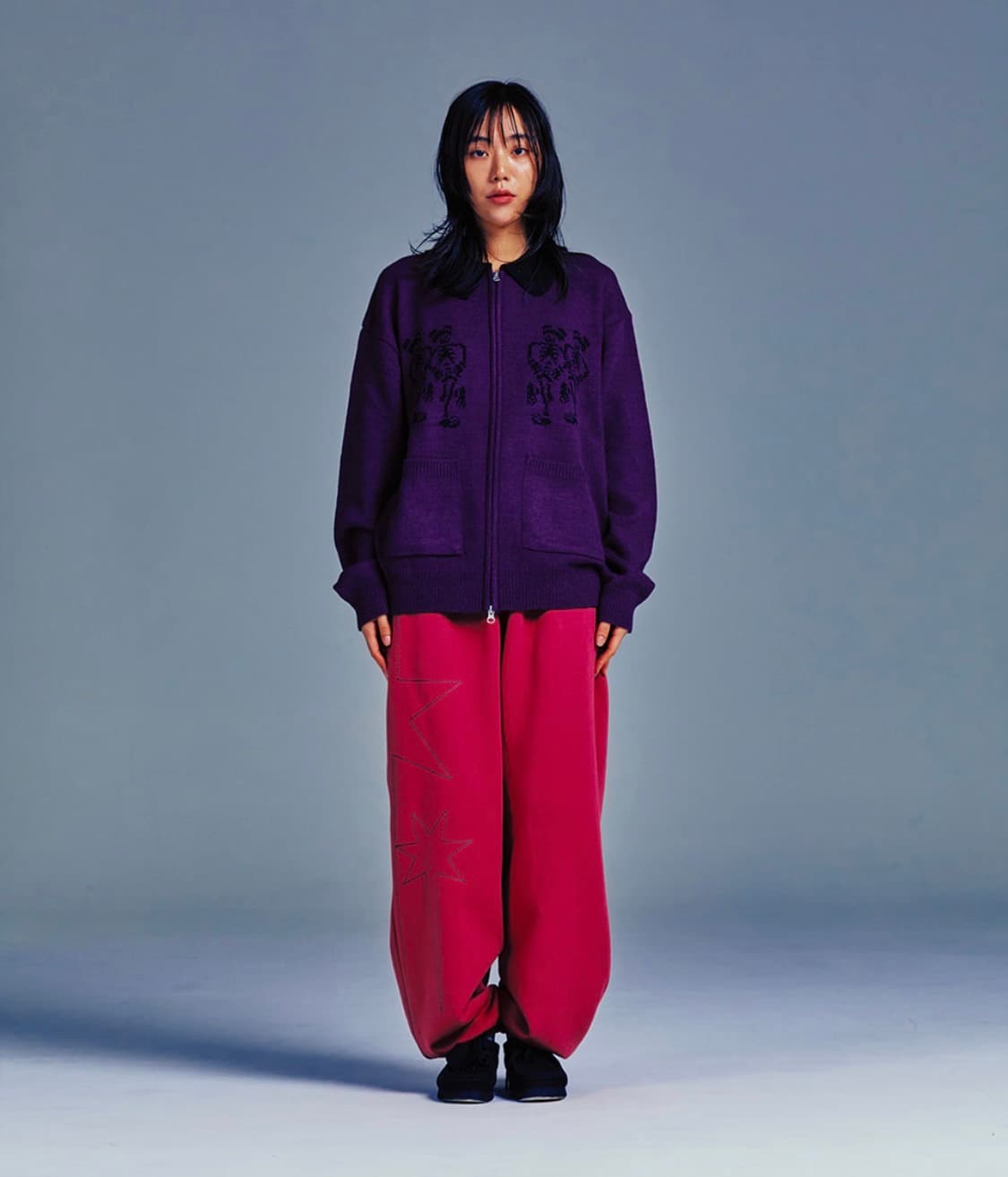 DANCING SKELETONS ZIP POLO KNIT_PURPLE(N 상품이미지3