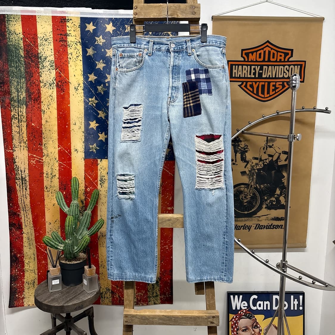 00s 리바이스 501 영국생산 패치워크 커스텀 데님팬츠 N897   상품이미지1