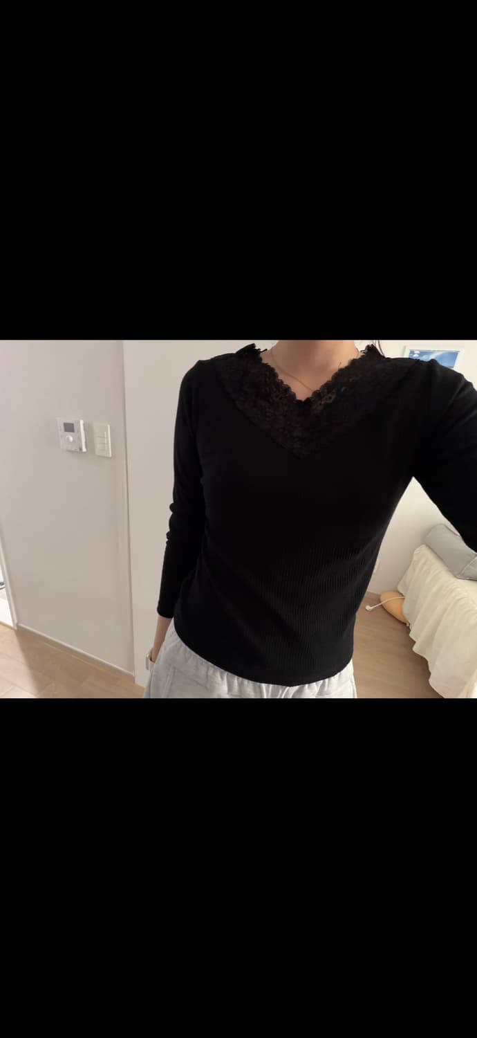 Jpn 블랙 넥 레이스 슬림 골지 이너티 상품이미지1