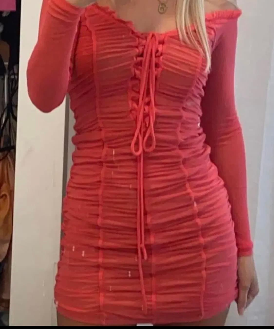 살몬 핑크 셔링 원피스 상품이미지5