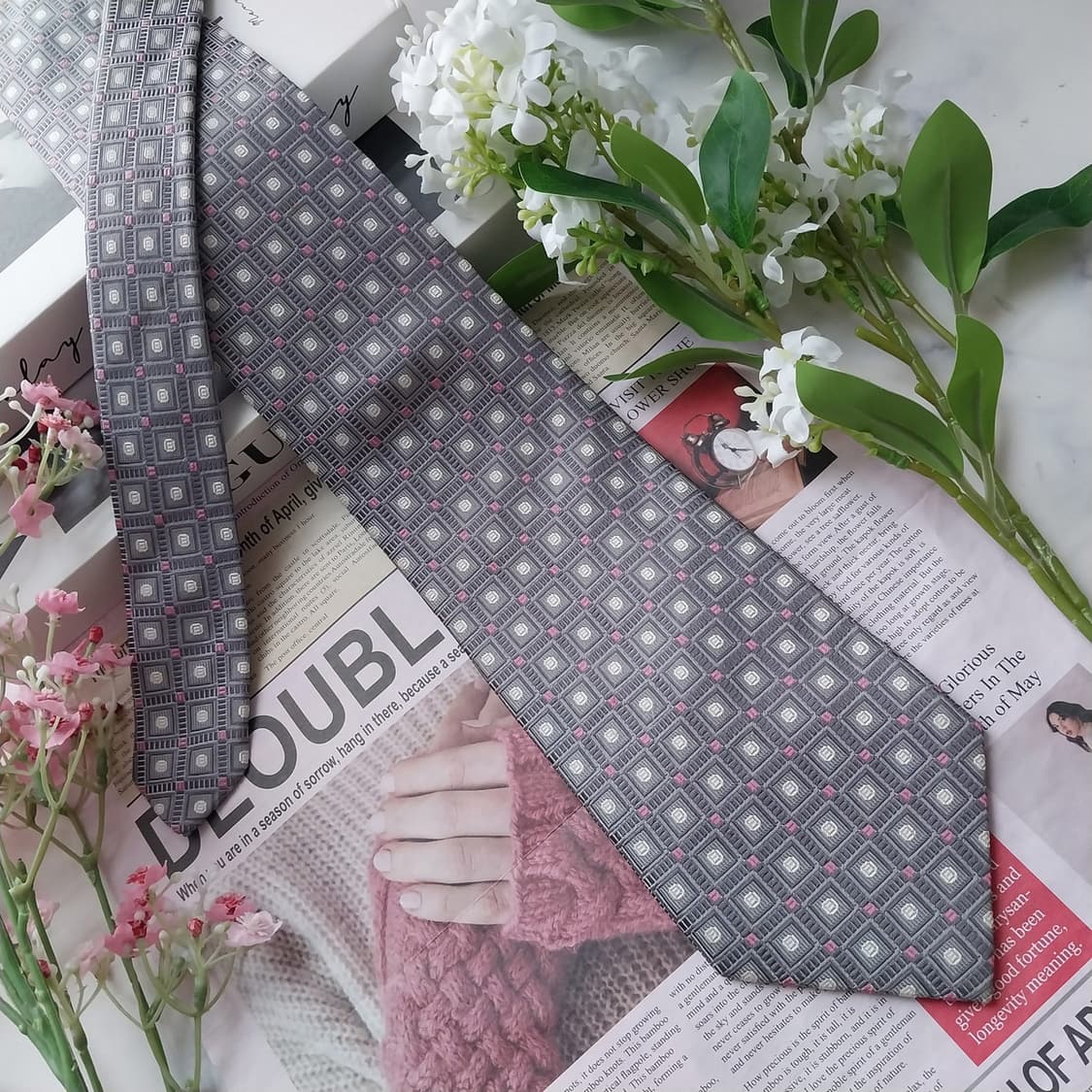 아쿠아스큐텀 실크 자카드 패턴 넥타이 9.5cm A+등급 K2096 상품이미지9