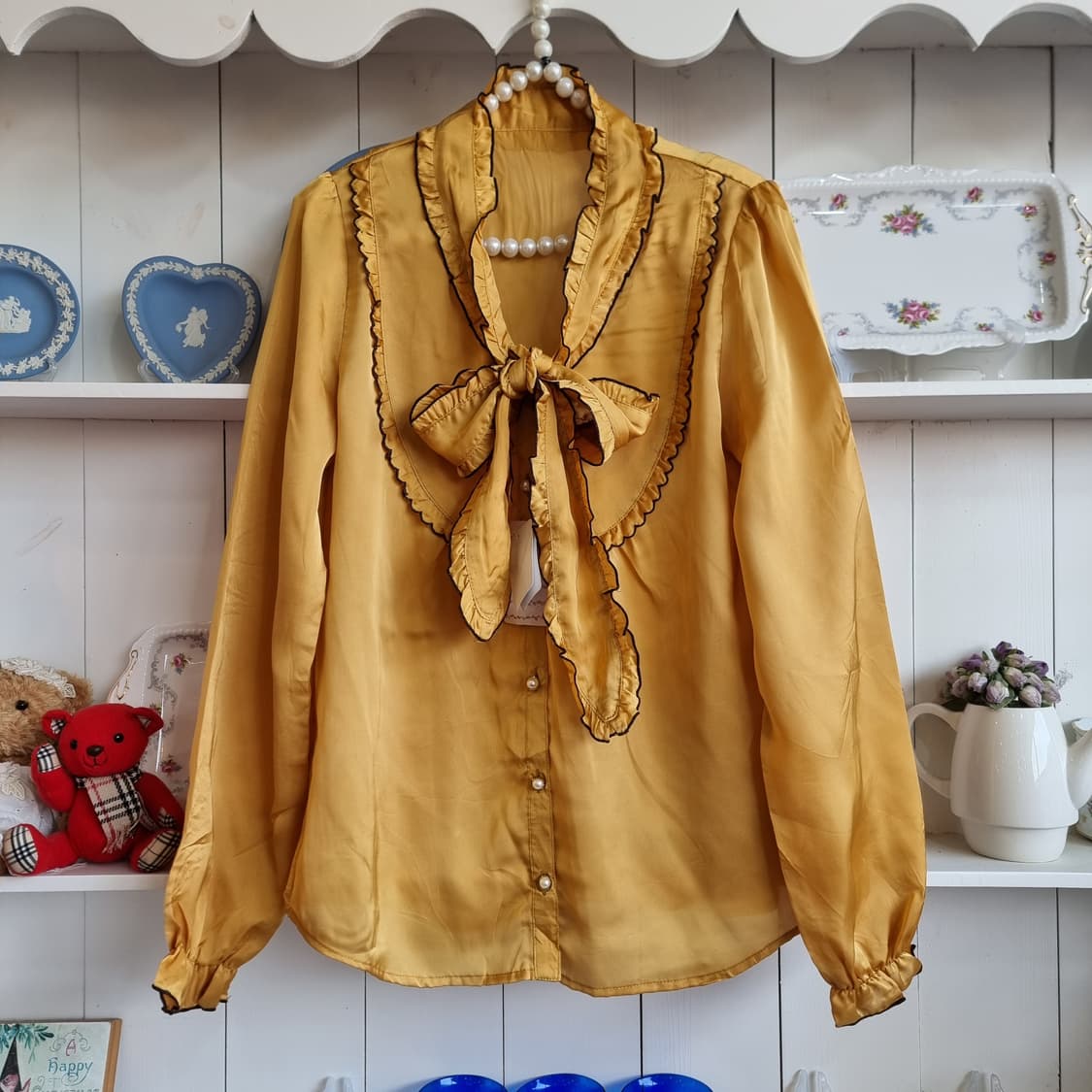 골드 사틴 리본 블라우스 상품이미지3