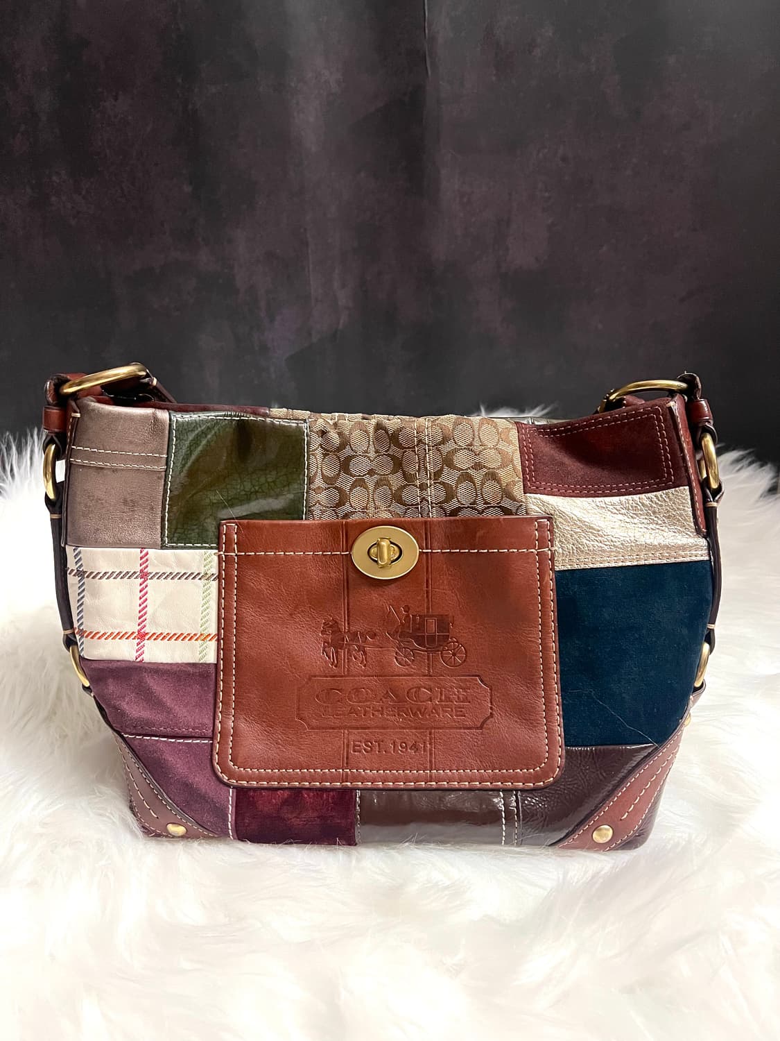 90s coach 패치워크 아카이브 레더 스웨이드 숄더백 토트백 상품이미지2