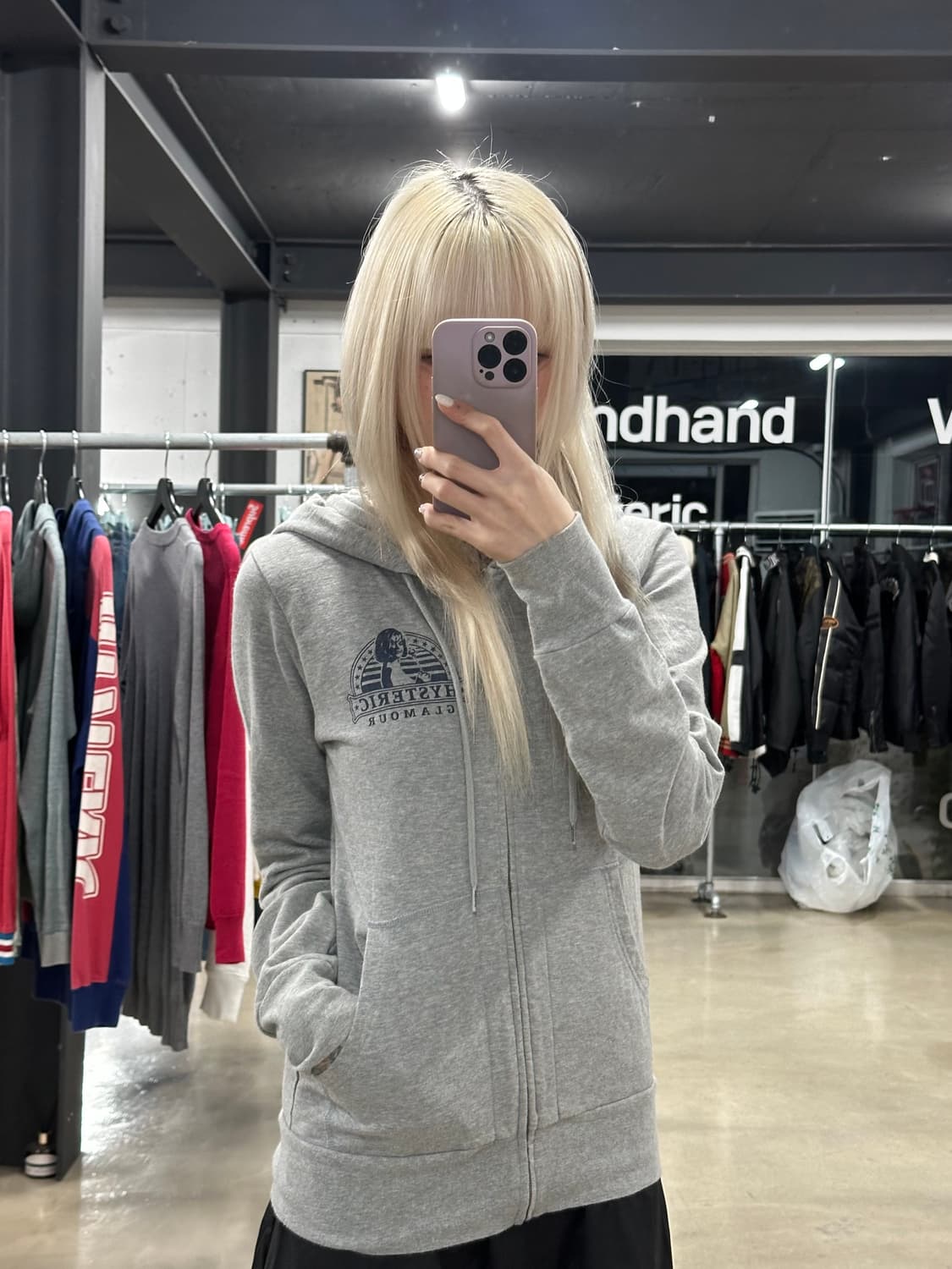 히스테릭 글래머 백로고 그레이 후드 집업 상품이미지1