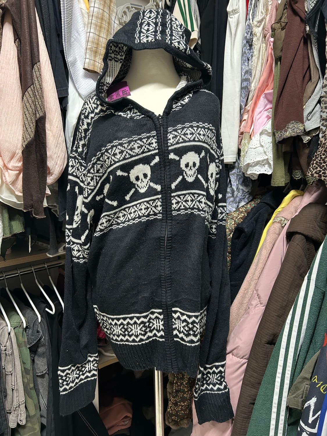 해골 스컬 펑크 니트후드집업 상품이미지1