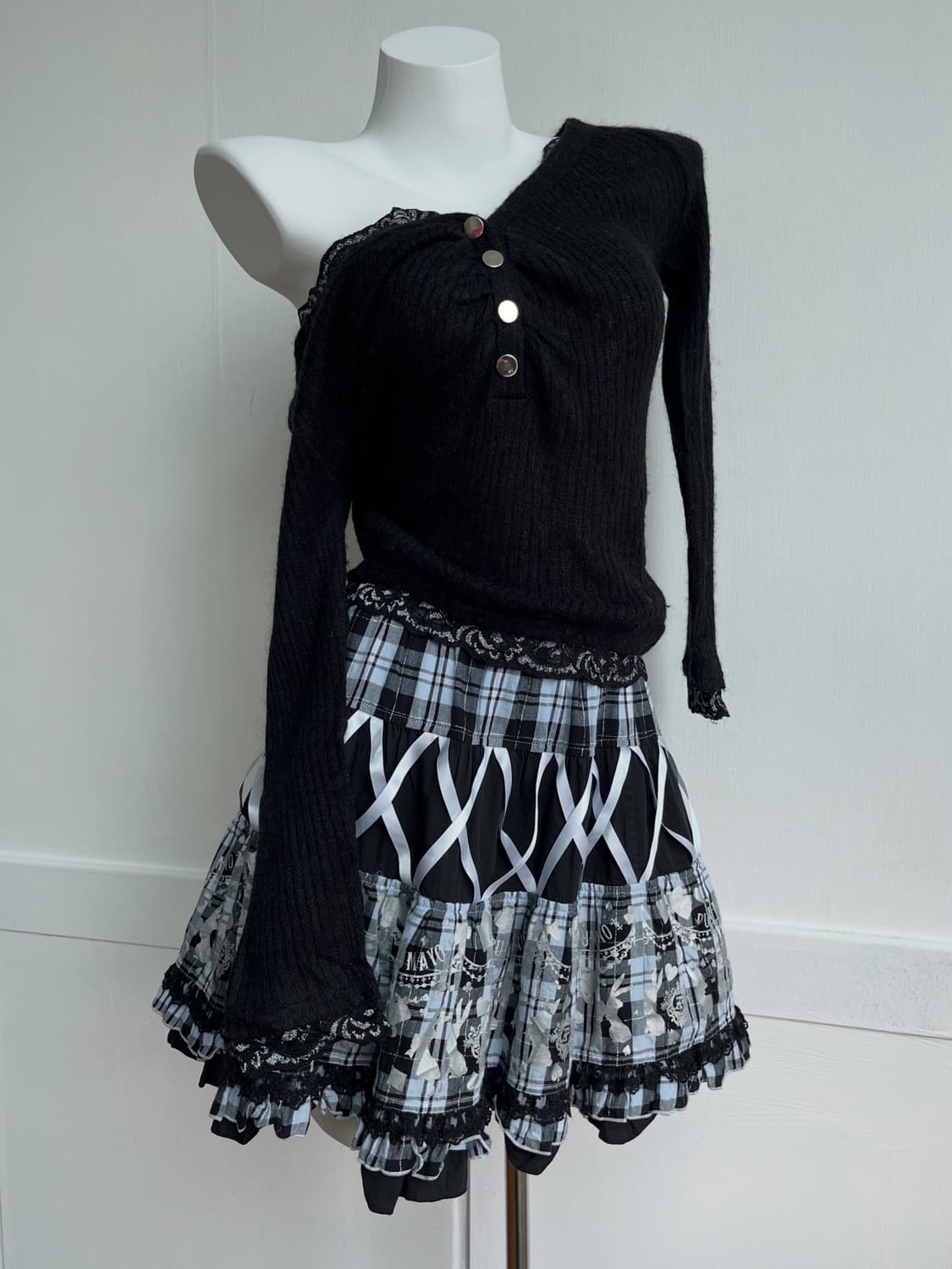  PUTUMAYO 블랙 체크 레이어드 프릴 미니 스커트 상품이미지2