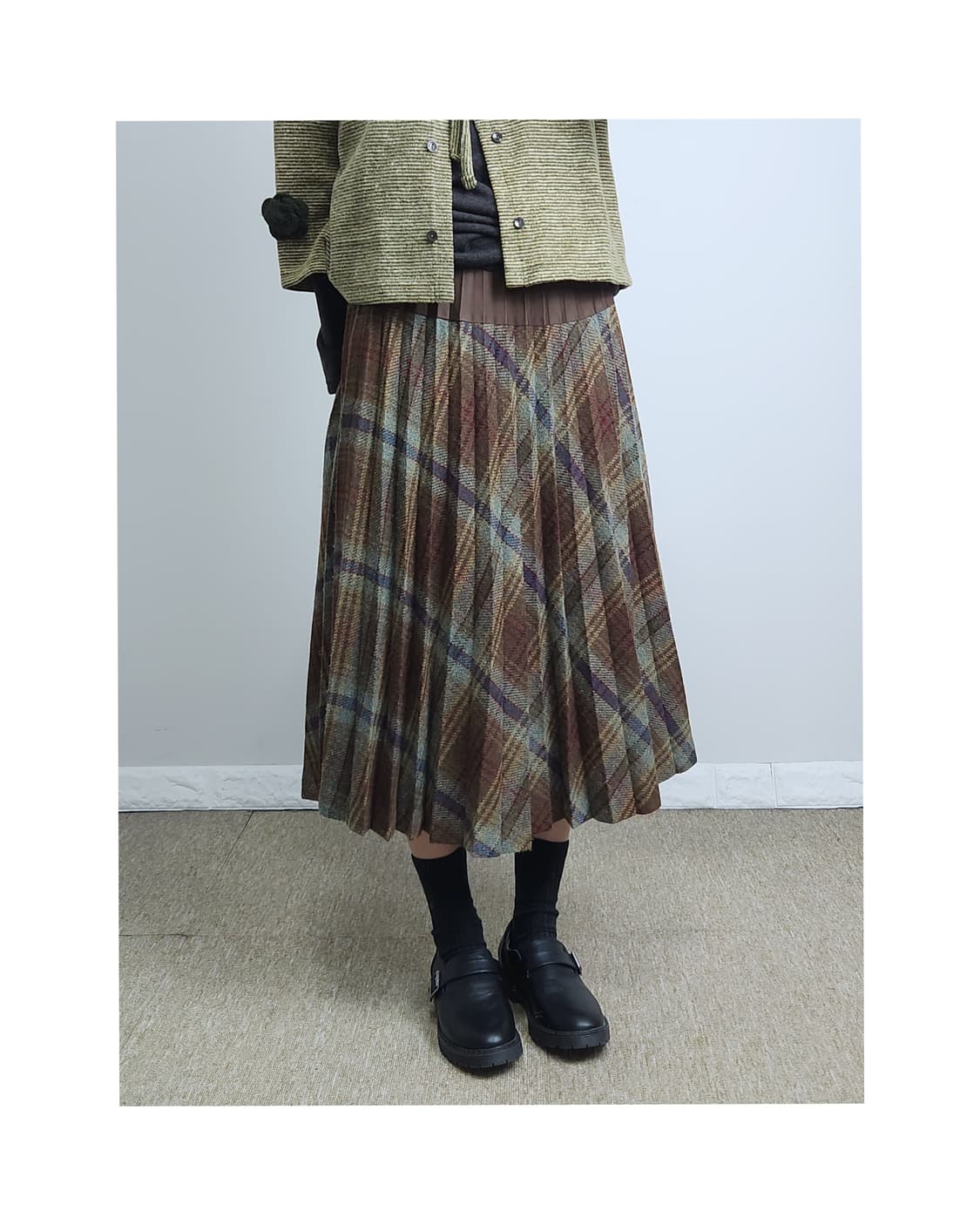 체크 플리츠 울 스커트 상품이미지1