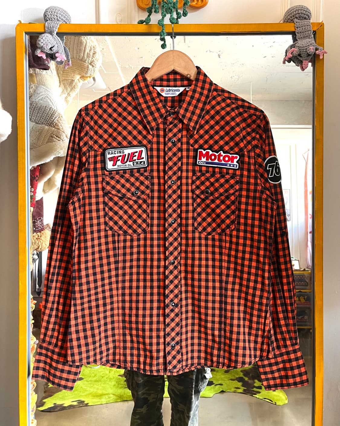 90-00s 76 Lubricants Orange Check Shirt 상품이미지4