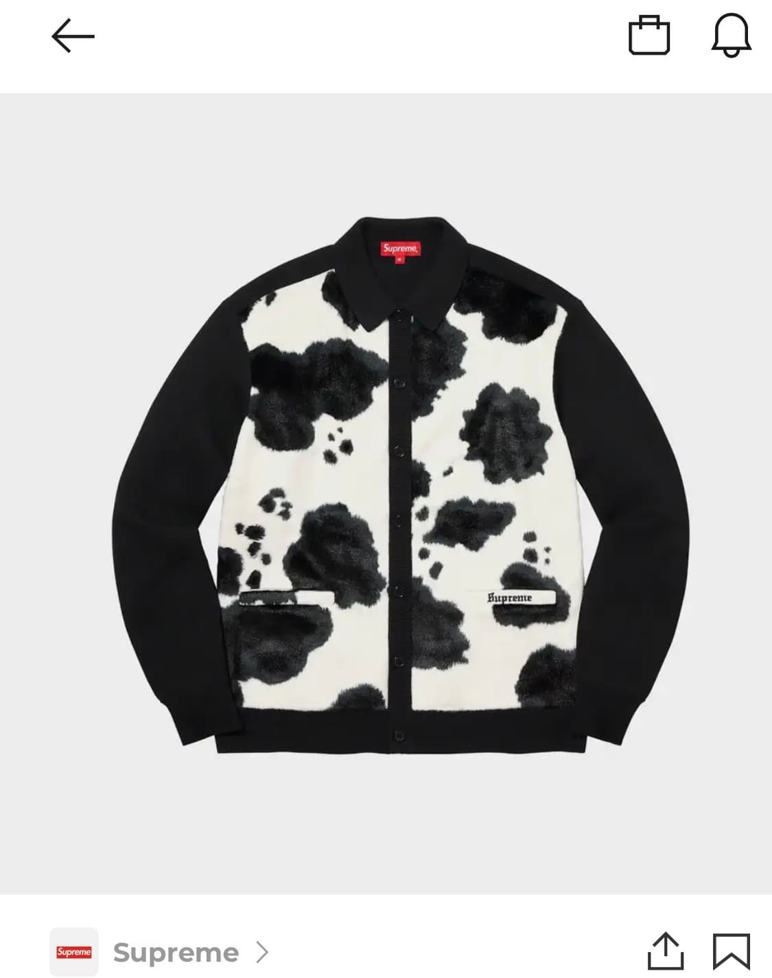 [Supreme] 21 FW 카우 프린트 가디건 블랙 L 상품이미지1