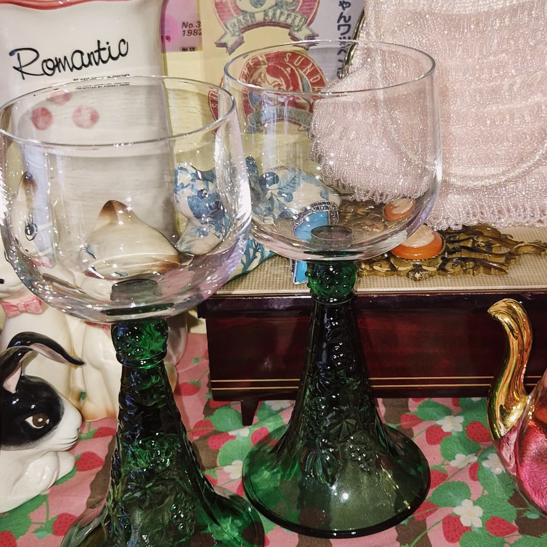 70s 사사키 그린 포도 넝쿨 빅 고블렛 1p 상품이미지5