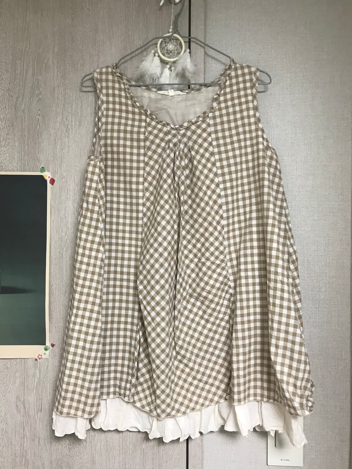 닛시 빈티지 베이지 체크 레이어드 원피스 상품이미지1