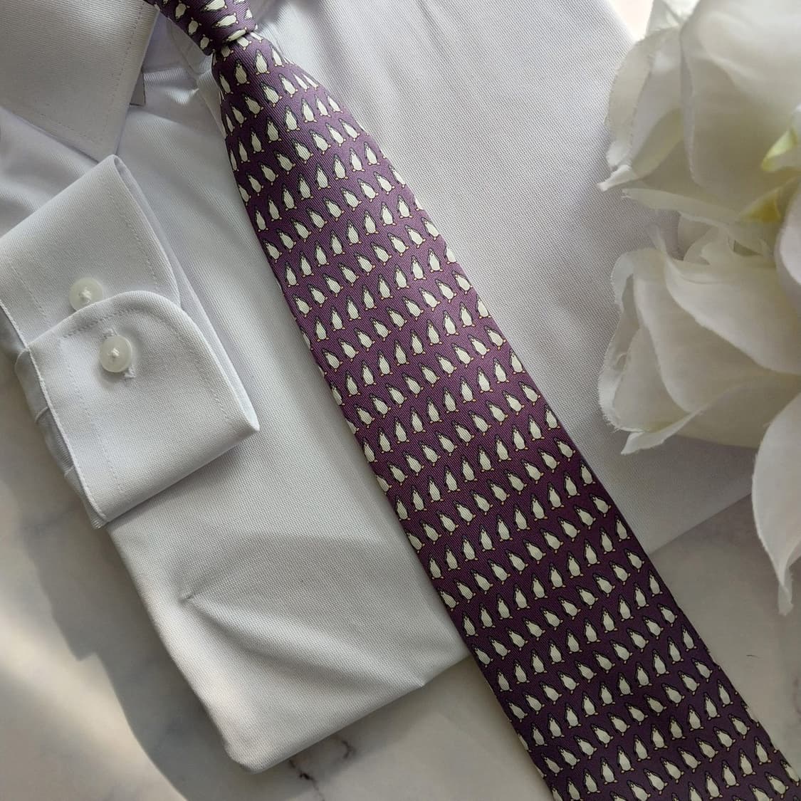 에르메스 실크 펭귄 패턴 퍼플 넥타이 9.4cm A+등급 K1321
 상품이미지10