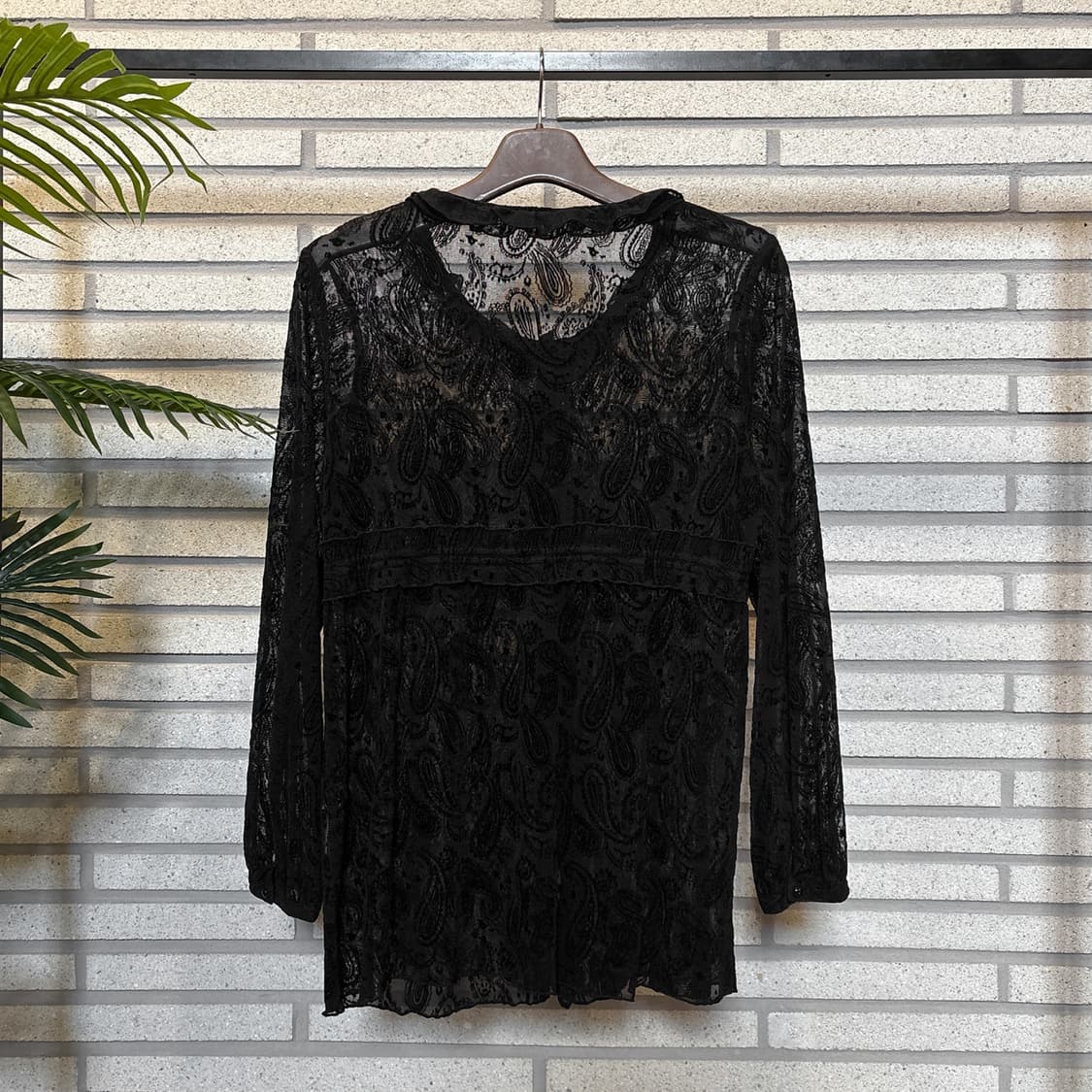 JPN VINTAGE 페이즐리 올오버 시스루 원피스 레이스 프릴 디테일 상품이미지3