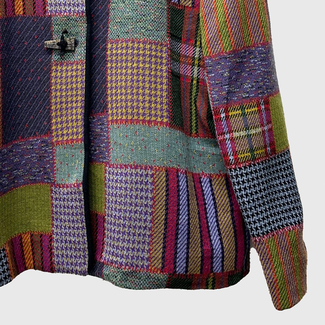 JPN 울 블렌드 토글 버튼 체크 패치워크 빈티지 자켓 여성 상품이미지3