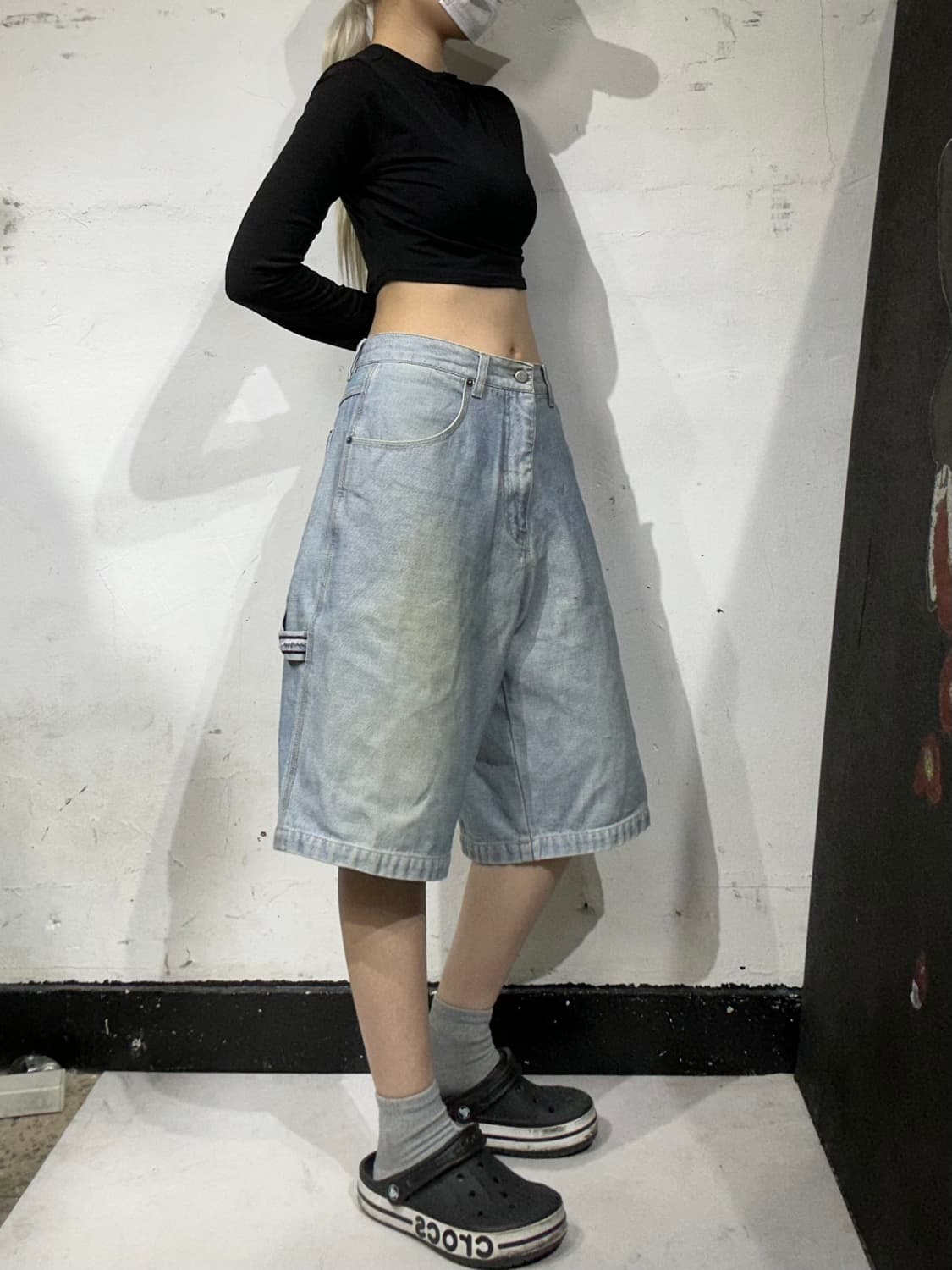 마자 플라바 연청 힙합 새깅 버뮤다 데님 팬츠 청 반바지 M 상품이미지1