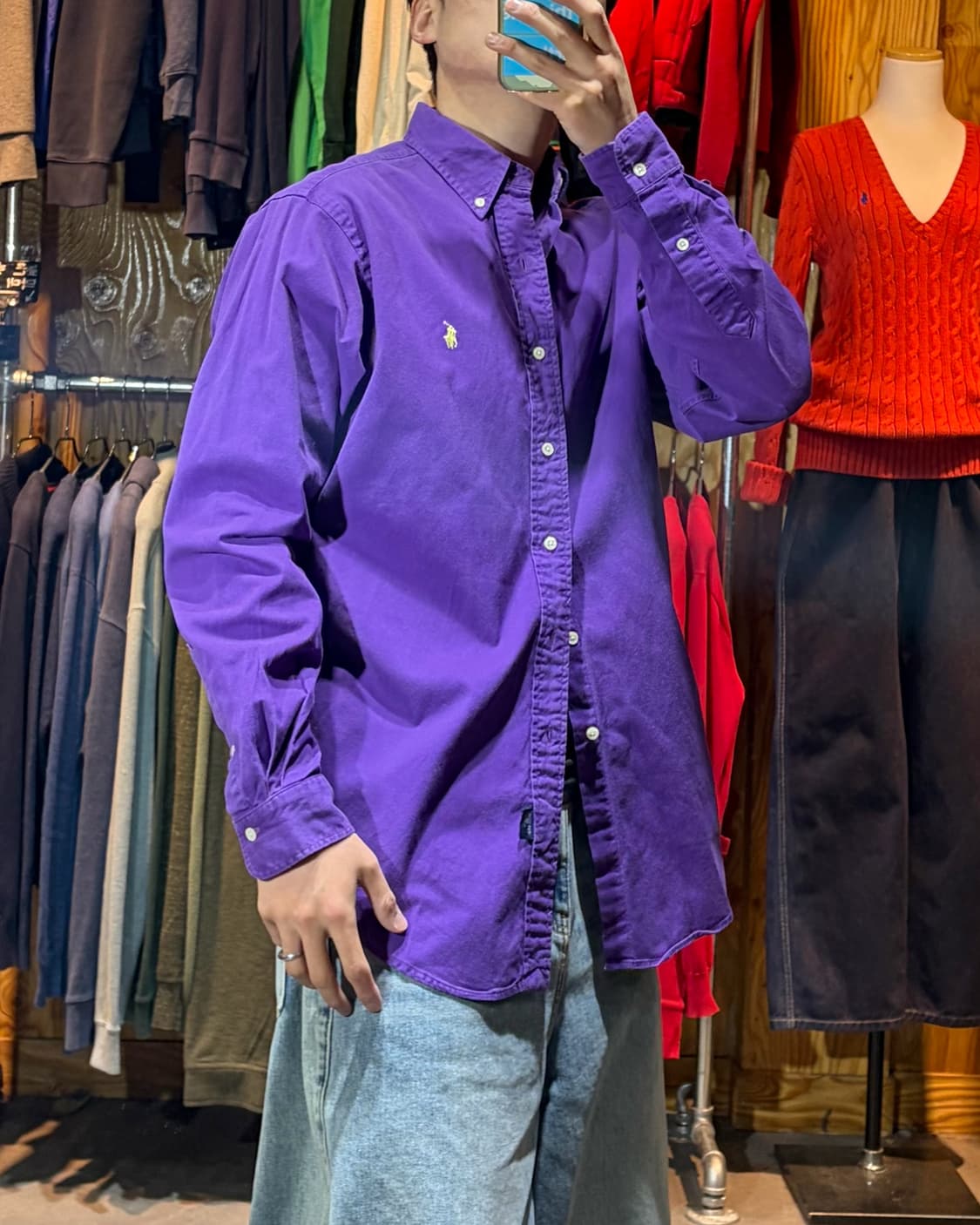 M 폴로랄프로랜 골드 포니 딥퍼플 코튼 셔츠 상품이미지1