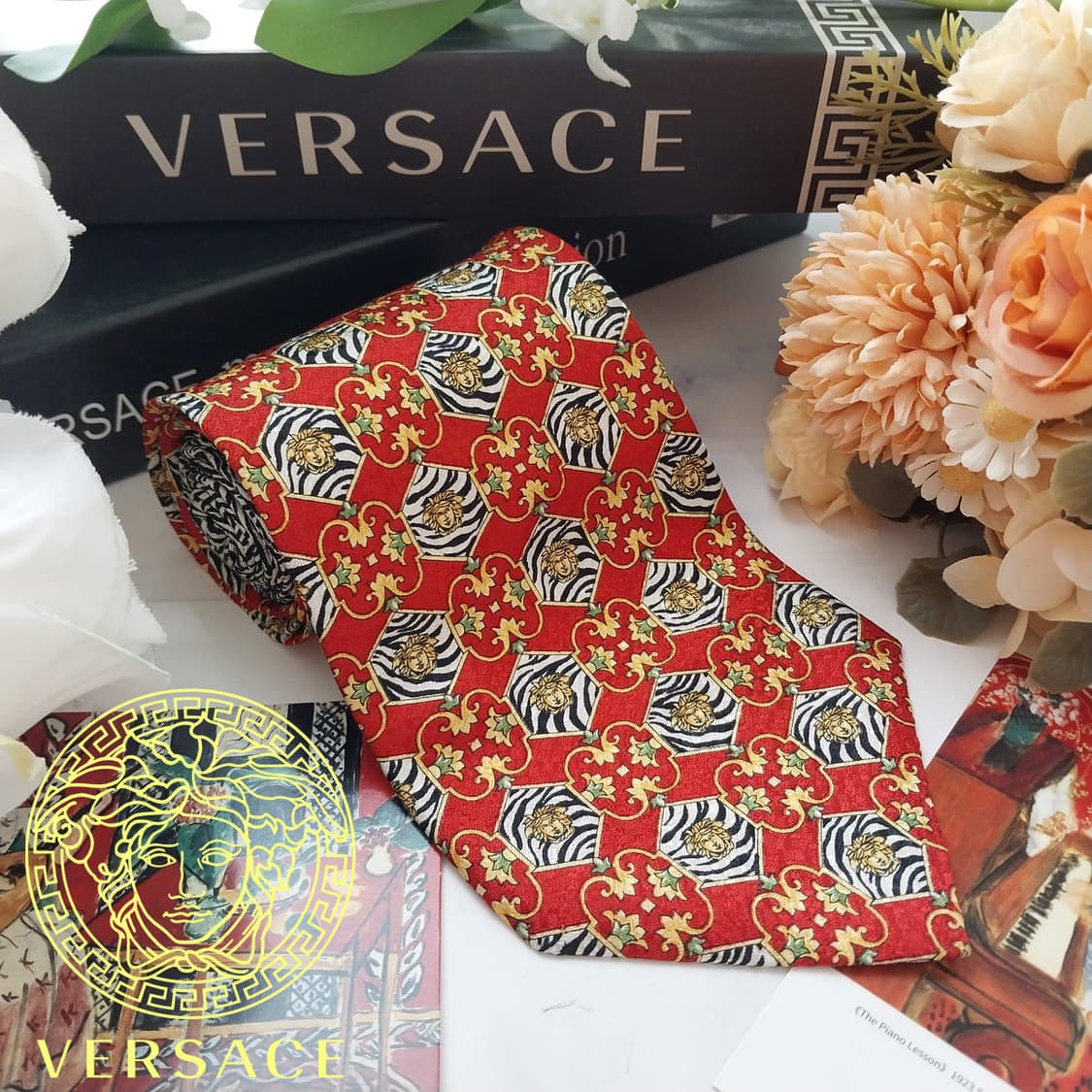 베르사체 실크 레드 메두사 패턴 넥타이 10.1cm A+등급 K1826
 상품이미지1