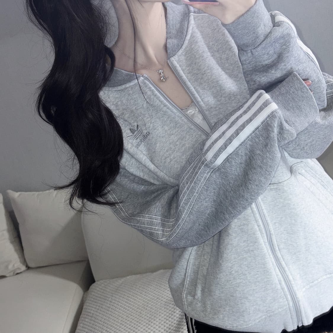 🐰아디다스 자수로고 면 그레이 데일리 집업🤍 상품이미지2