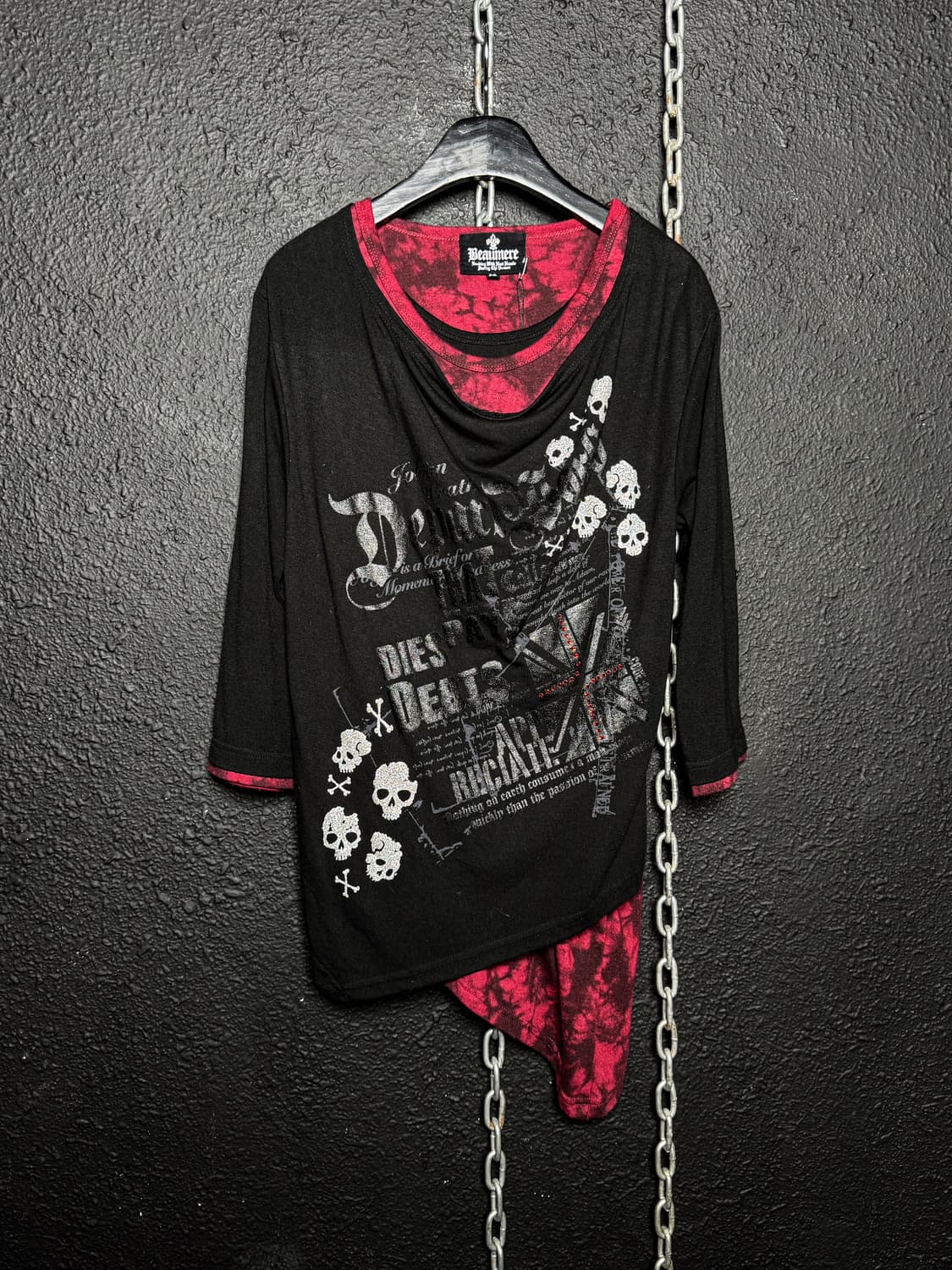 Black & Red Layered 3/4 Sleeve T-shirt   상품이미지5