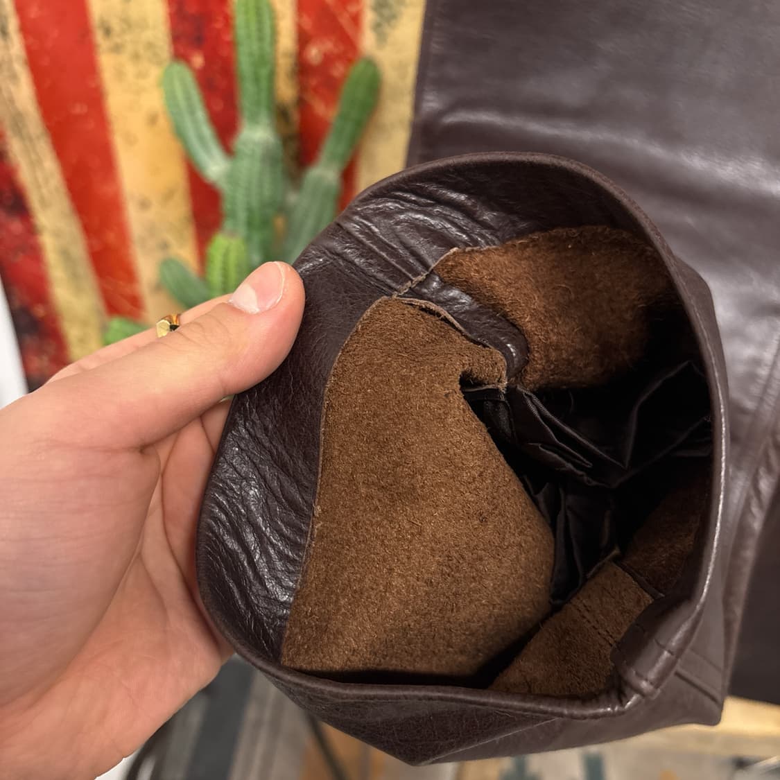 90s 라이트온 스트레이트 카우하이드 레더 팬츠 다크브라운 N1047 상품이미지7