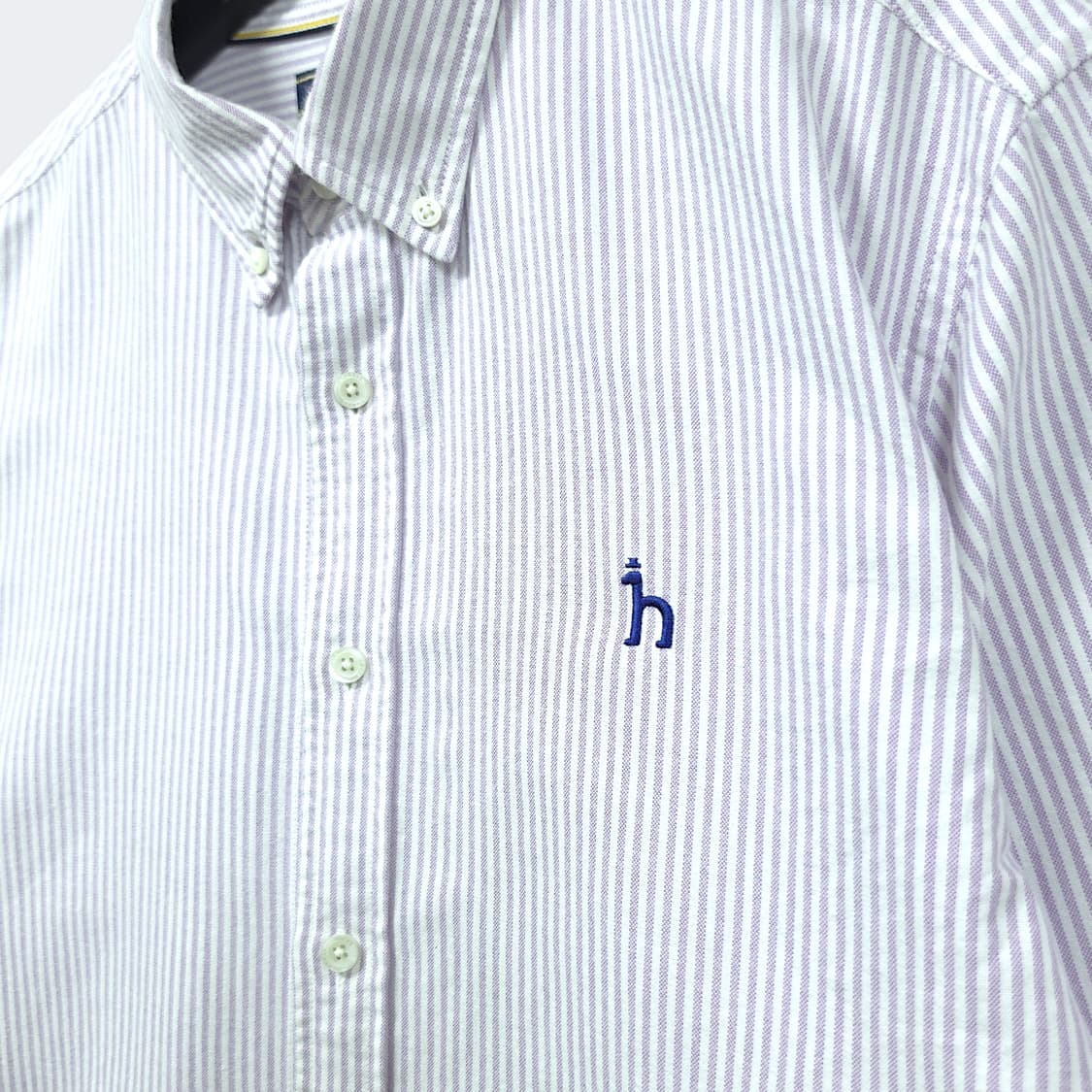 [100] 헤지스 핑크&화이트 스트라이프 버튼다운 코튼 긴팔셔츠 상품이미지4