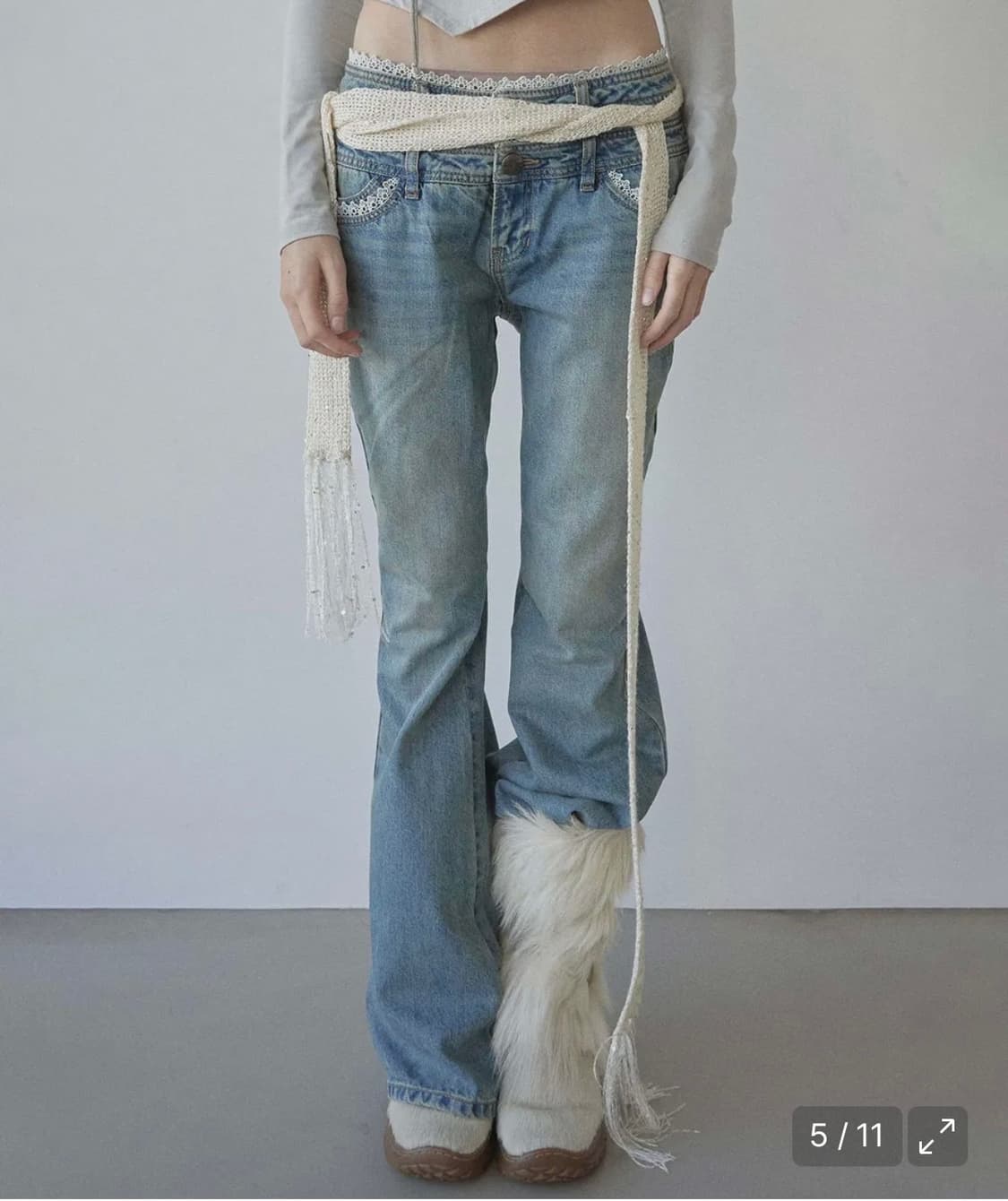 Double Waist Boots Cut Denim Mid Blue 상품이미지2