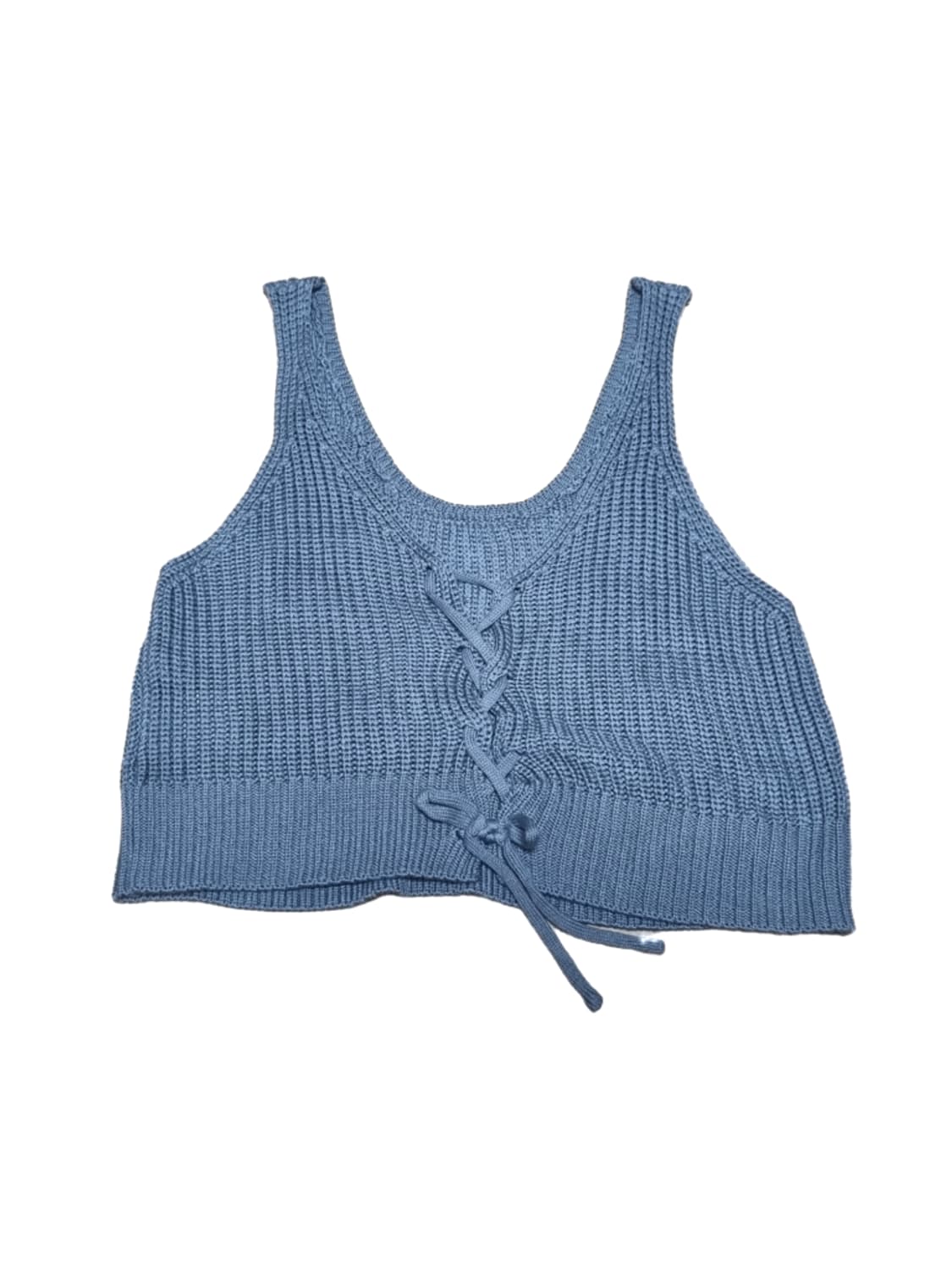 빈티지 니트 조끼 니트 베스트 레이스업 블루 소라 파랑 모리걸하구미 상품이미지1