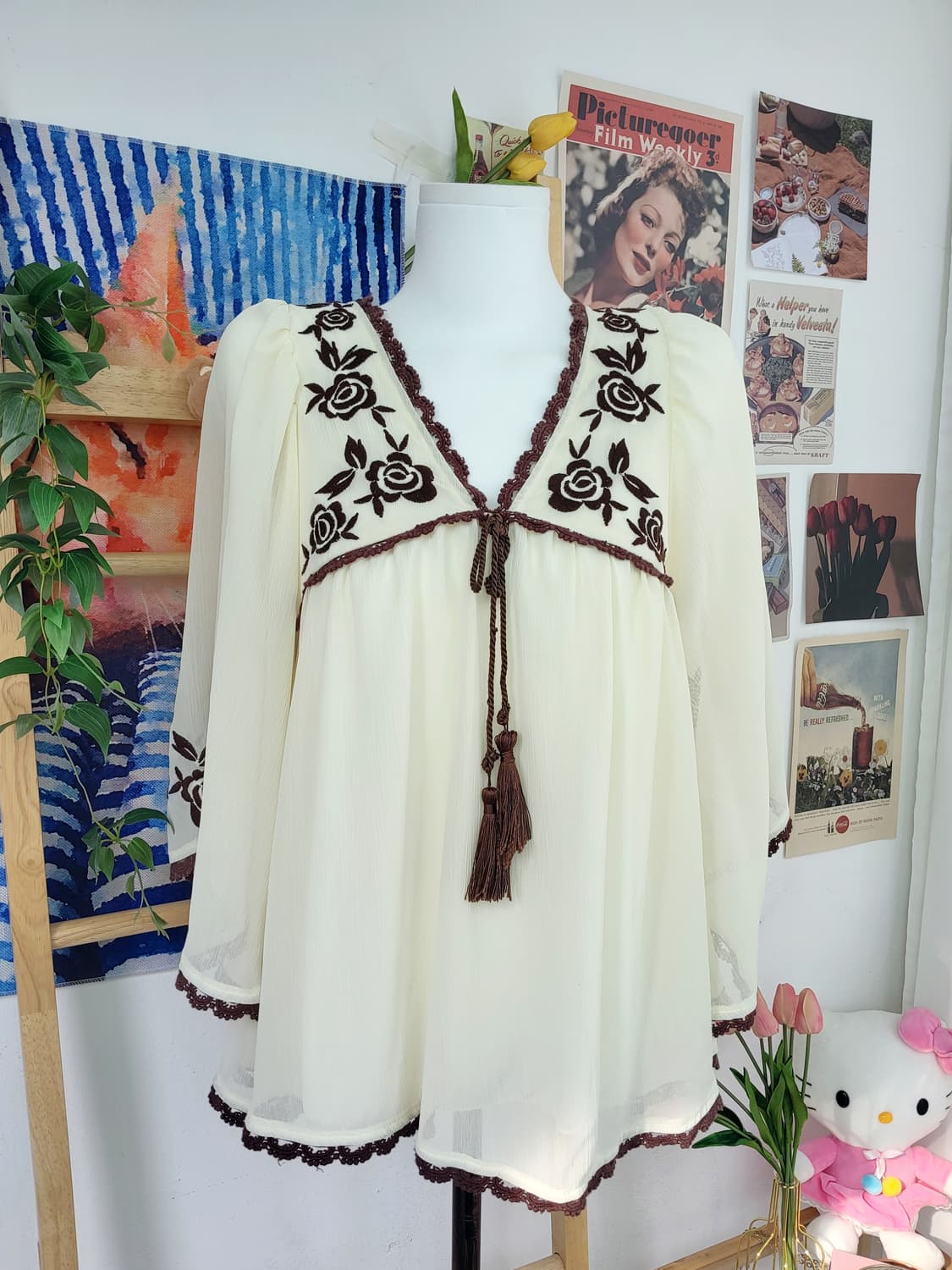 장미 자수 쉬폰 블라우스 빈티지 보헤미안 모리걸 상품이미지4